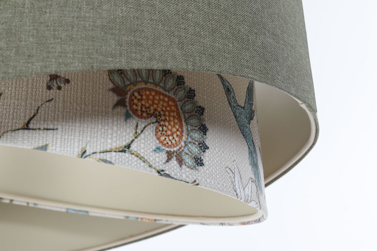 Suspension E27 ronde Ø 45 cm Vert Blanc Floral Abat-jour en tissu