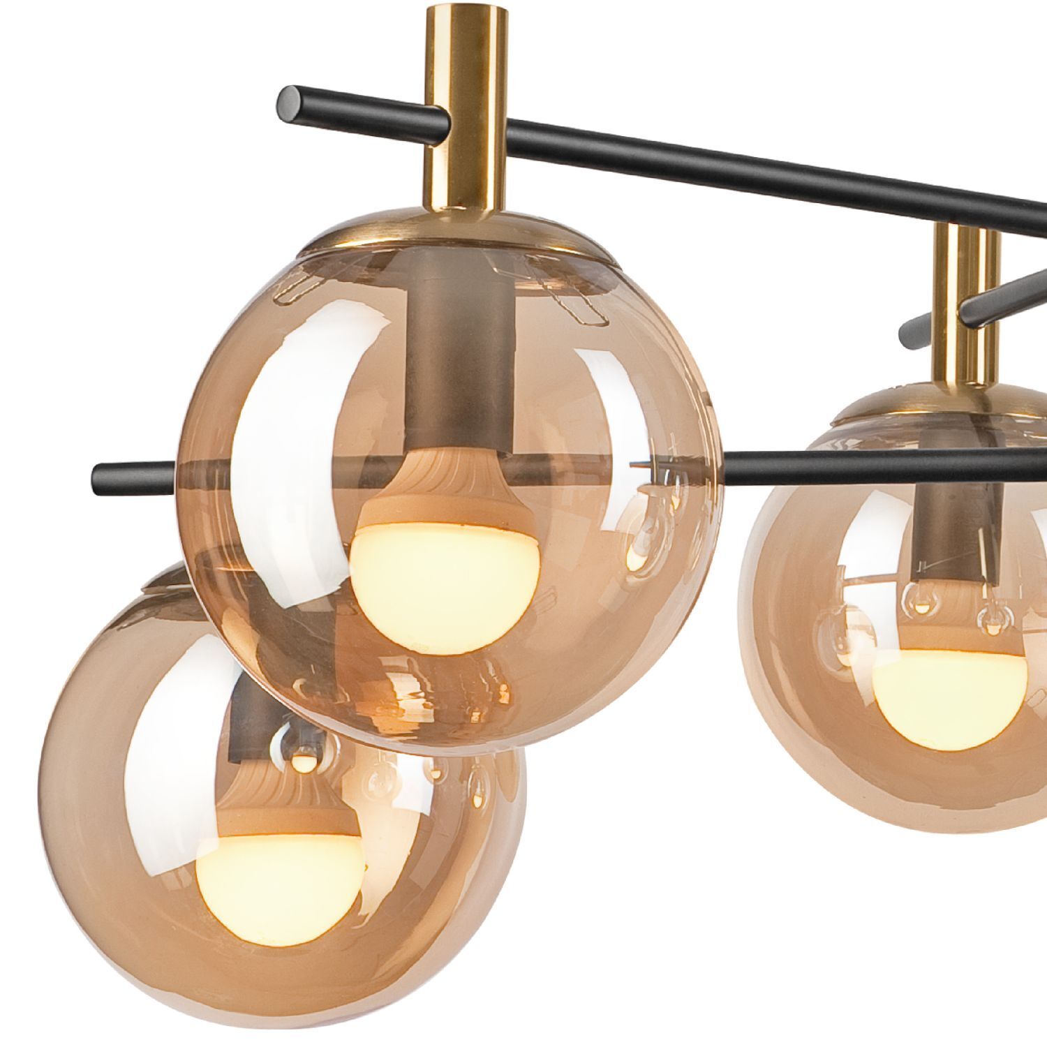 Deckenlampe Glas Metall in Gold Schwarz 6-flmg Modern Gleuchte, Hängelampe, Glaskugel, Milchglas, Gold