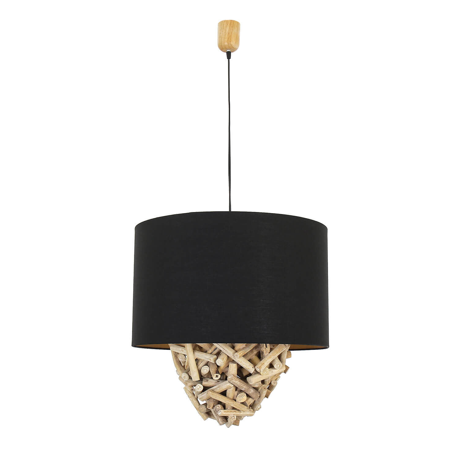 Suspension bois flotté tissu artisanat pièce unique PATTANI Lampe, Kronleuchter