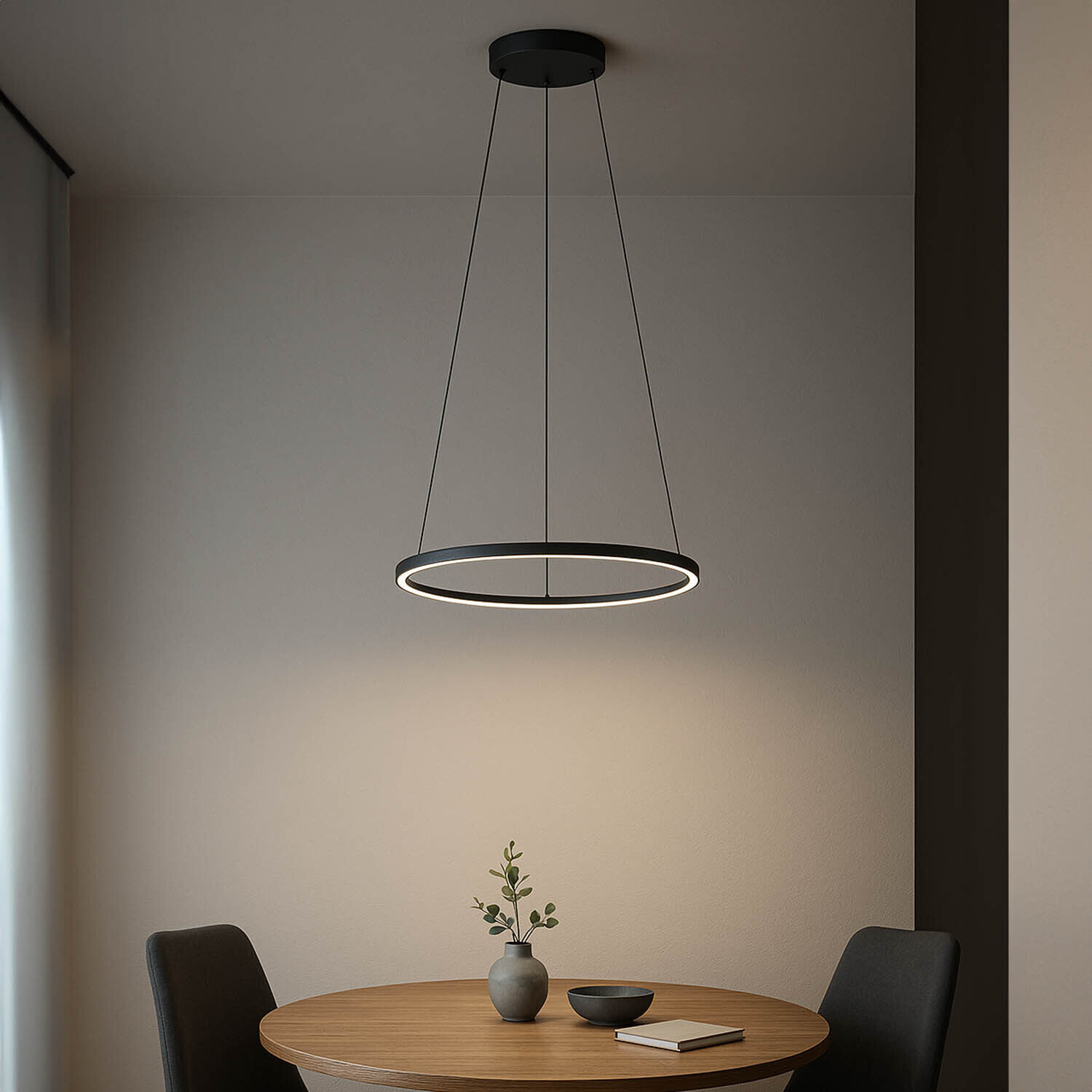 Suspension LED métal anneau Ø 45 cm noir 4000 K 600 lm