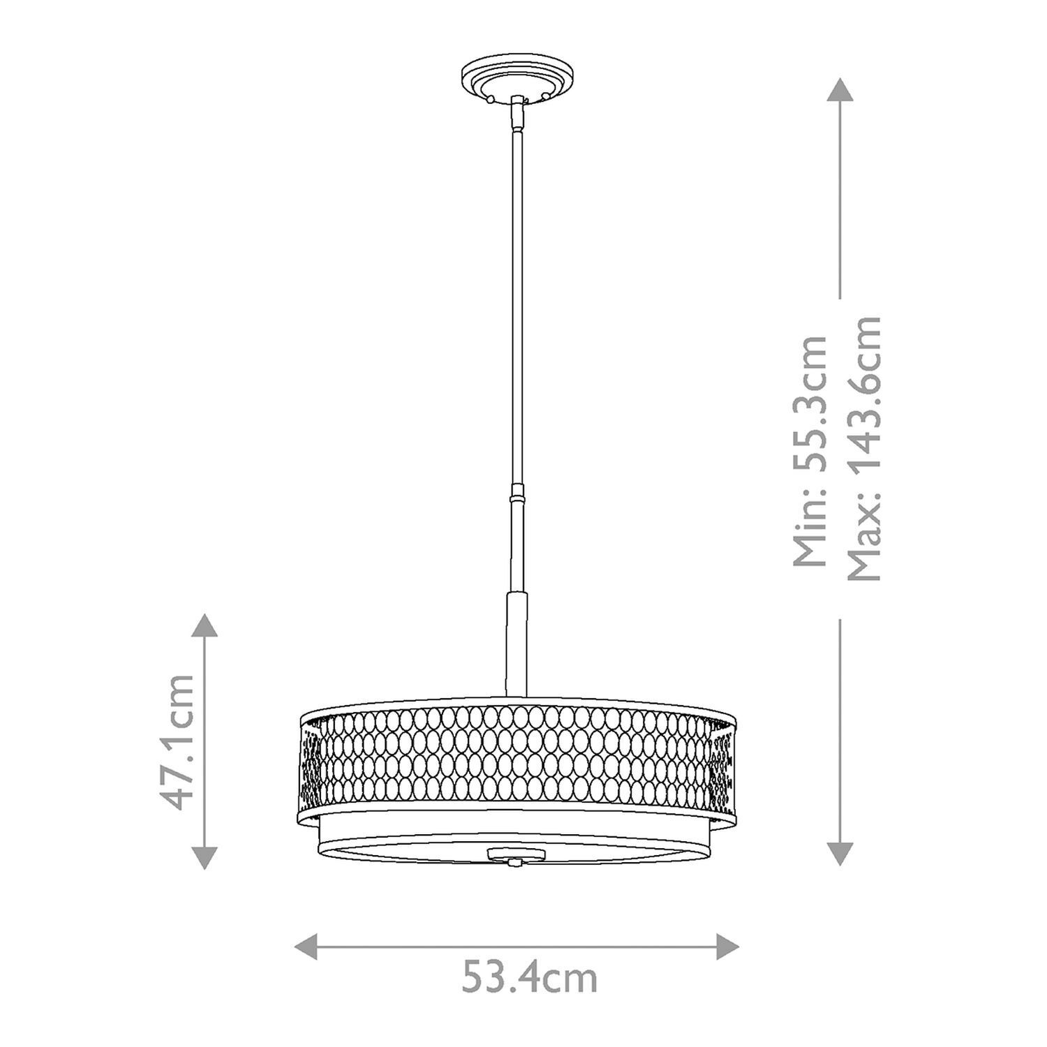 Hängelampe rund Ø 53,4 cm höhenverstellbar blendarm Hängelampe, Kronleuchter, Metall, Netz-Design, Durchmesser53cm