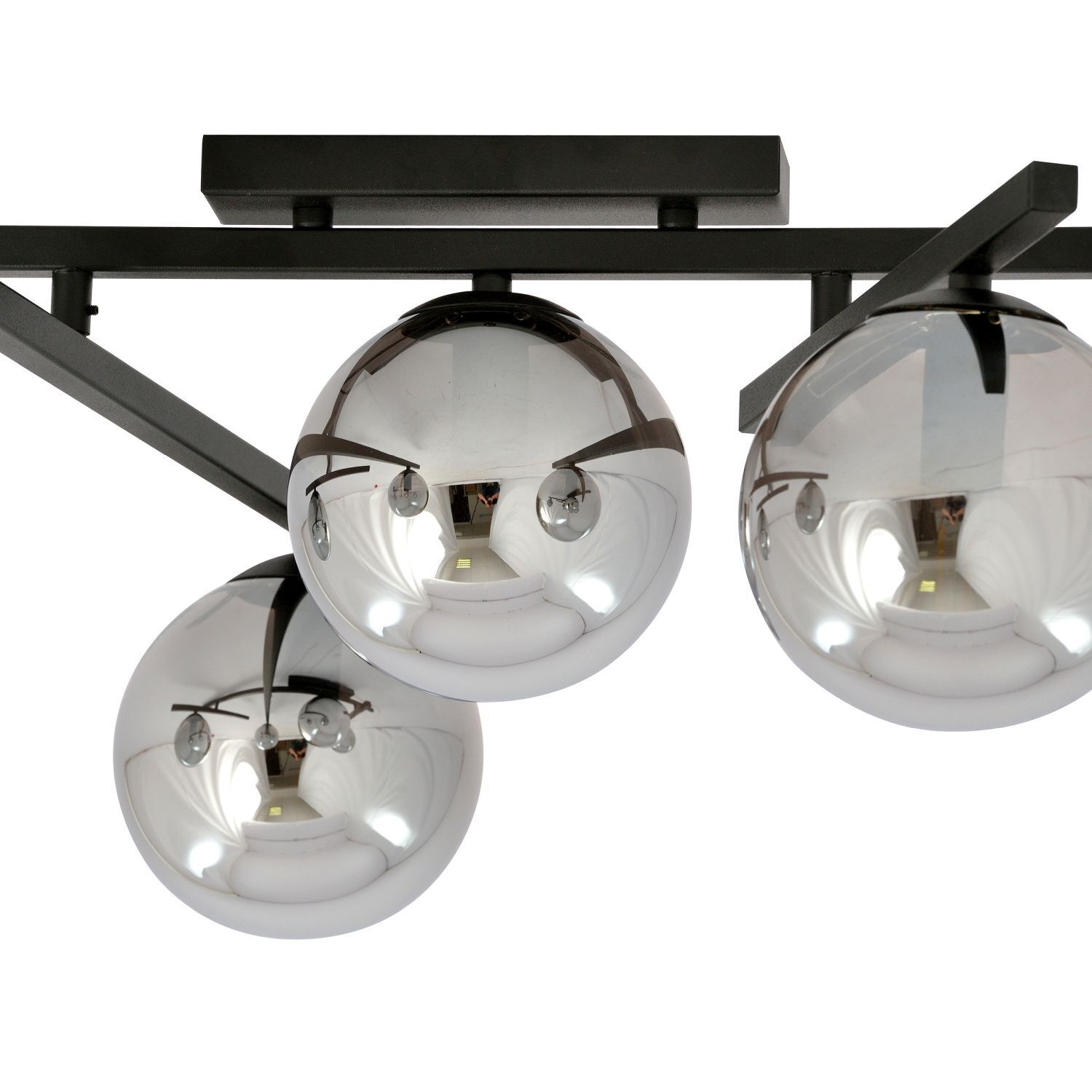 Lampe de plafond verre fumé métal 63 cm de long E14 4 flammes