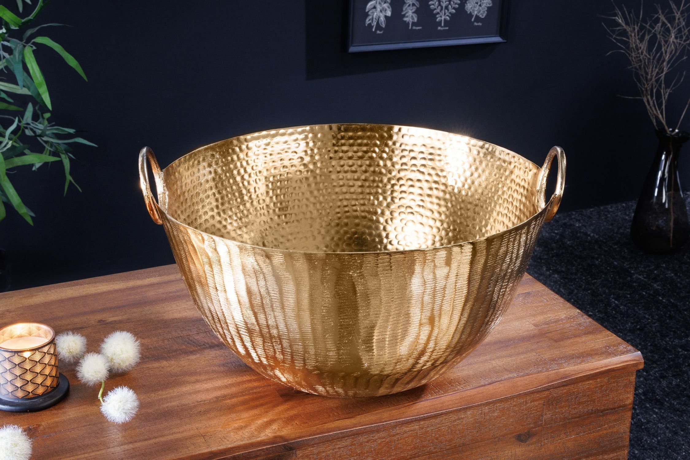 Coupe décorative ronde Ø 25 cm martelé en or fait main Schale