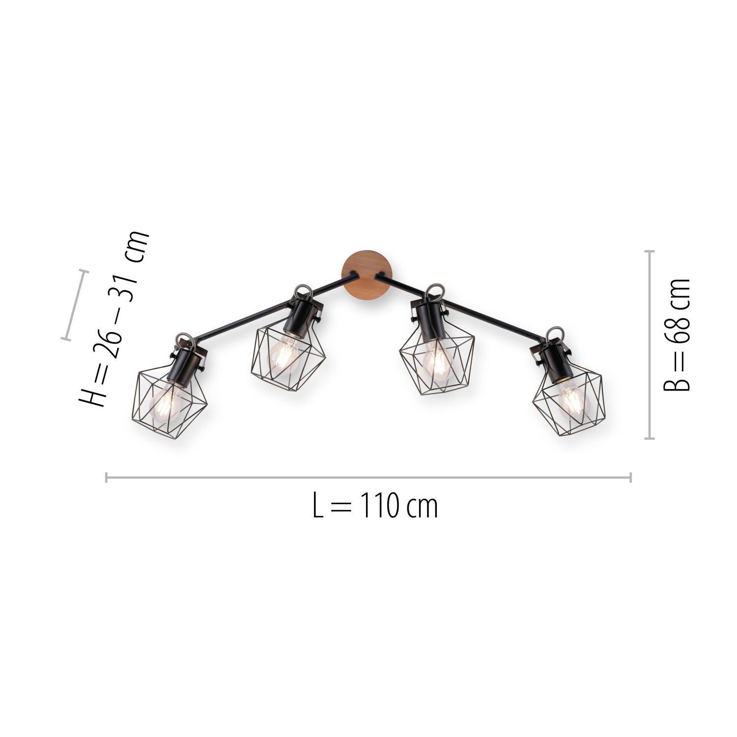 Spot mobile de plafond bois métal 110 cm E27 Vintage Zubehor