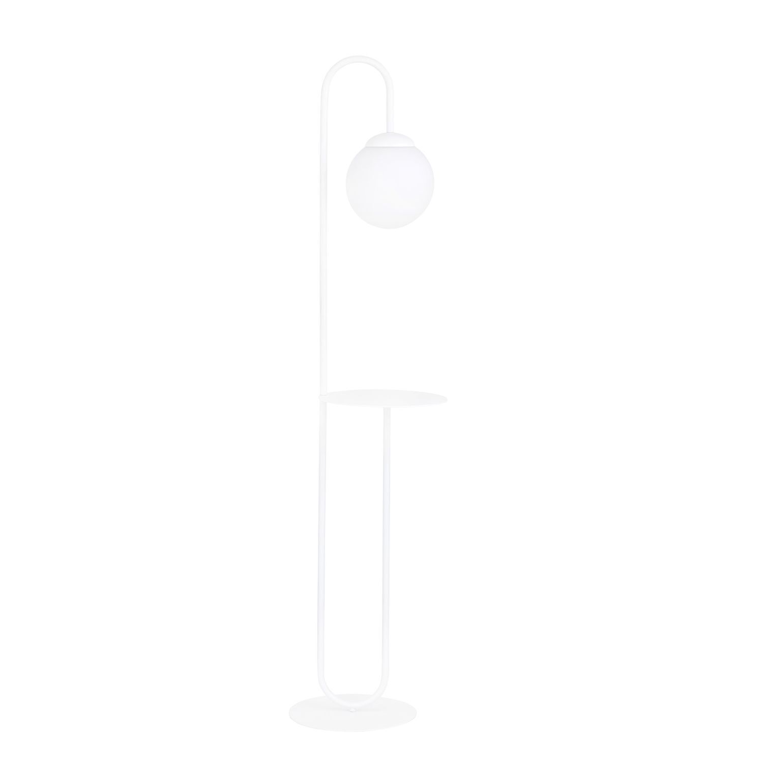 Lampadaire Blanc 150 cm petit verre Abat-jour sphérique Tablette