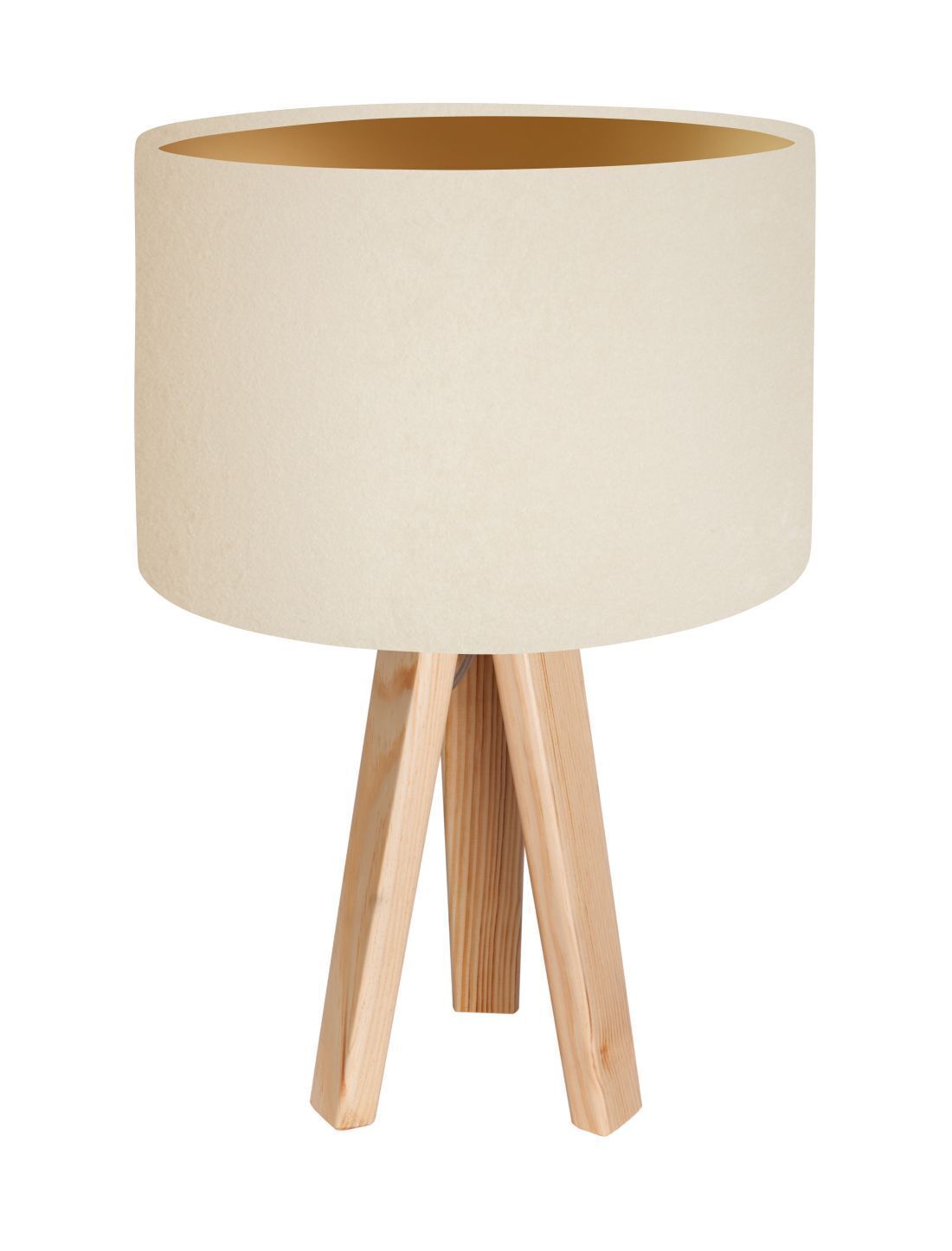 Lampe de table AYLMER Crème Or Rétro Trépied 46cm Bois