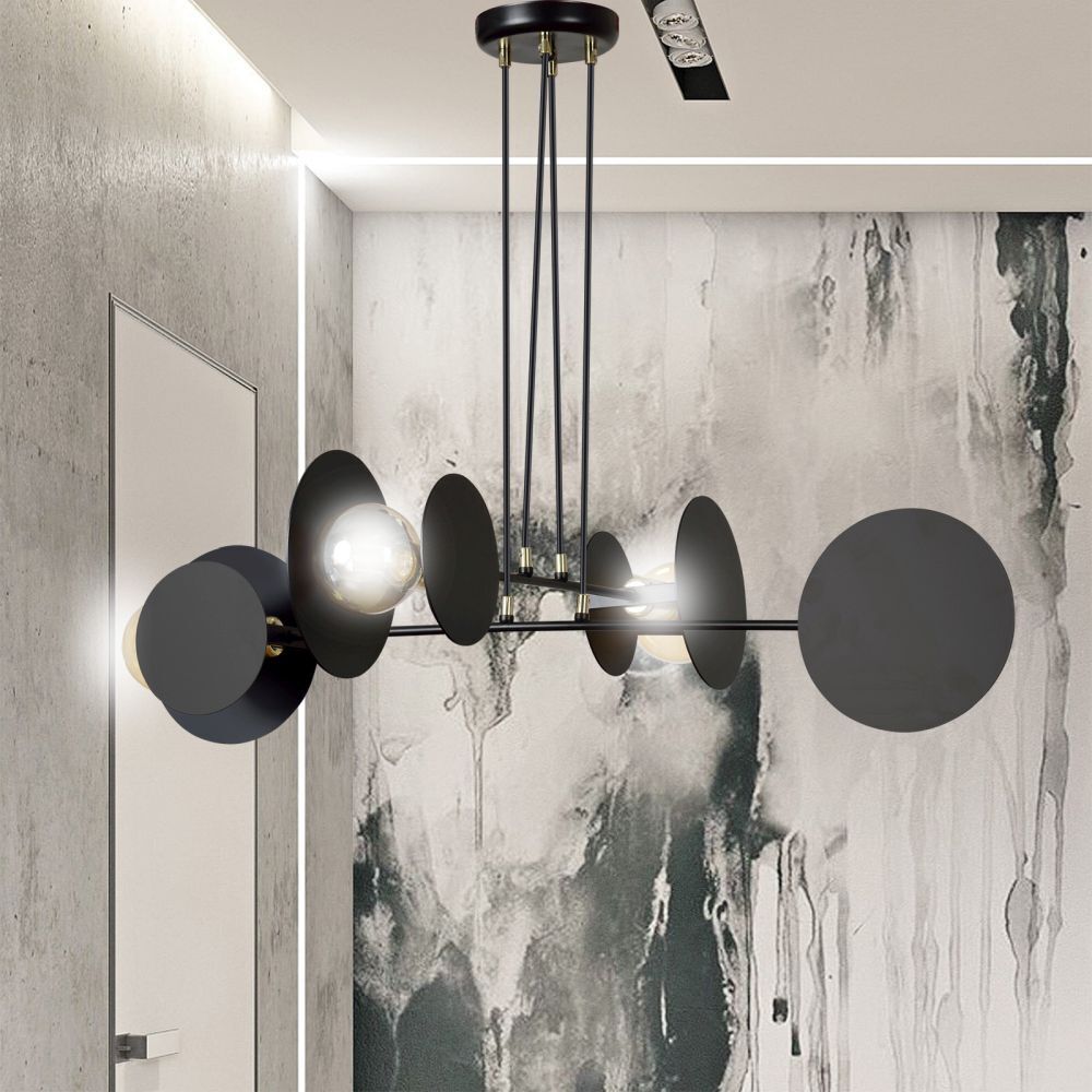 Lampe à suspendre noire métal ajustable 4x E27 Moderne