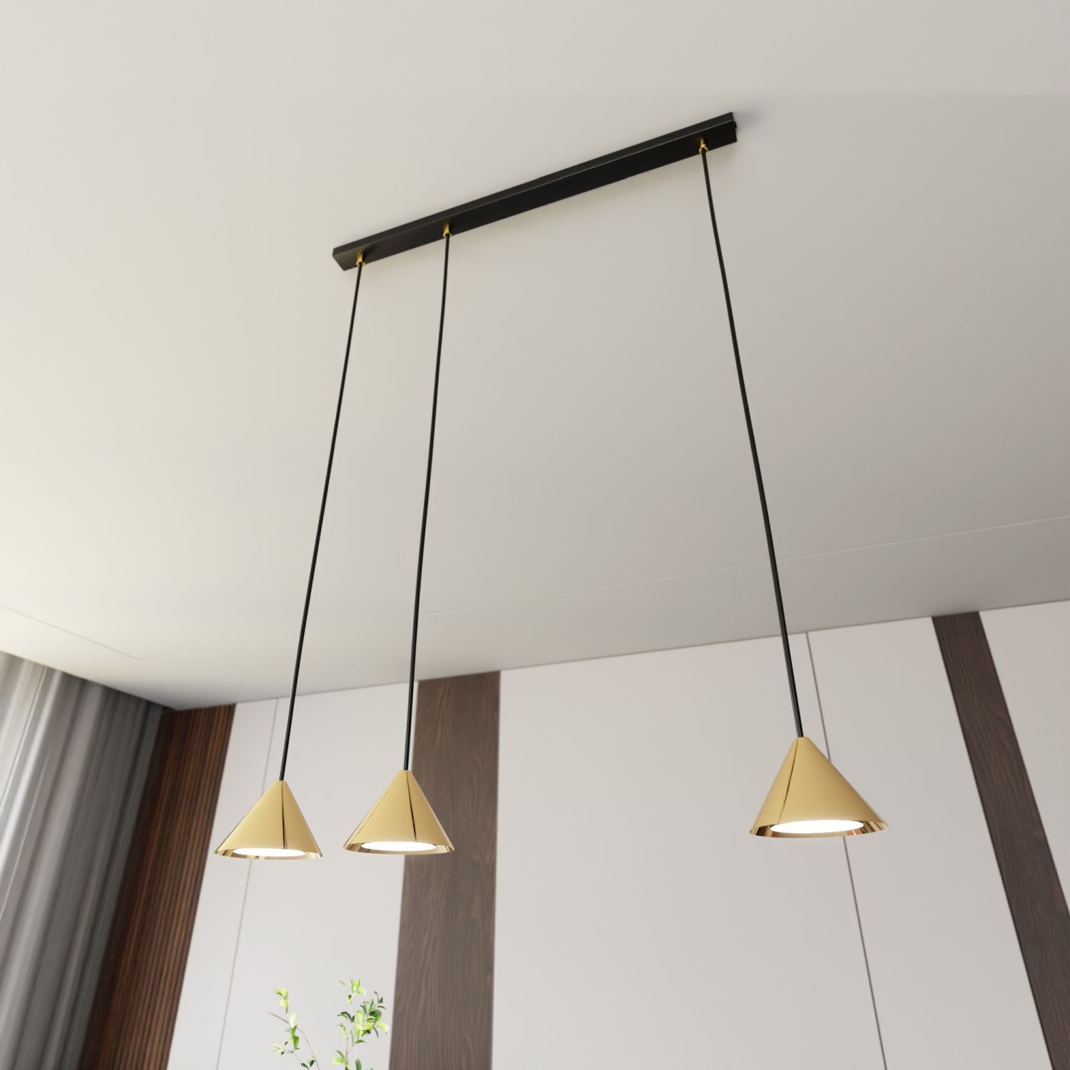 Lampe à suspendre métal L : 70 cm en noir or GX53 3-flamme