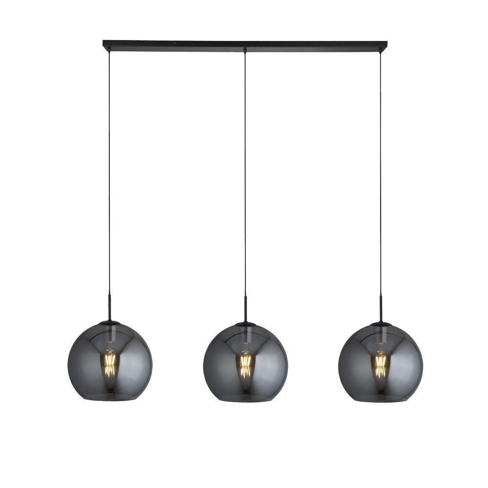 Suspension à 3 flammes E27 noir gris fumé L : 146 cm