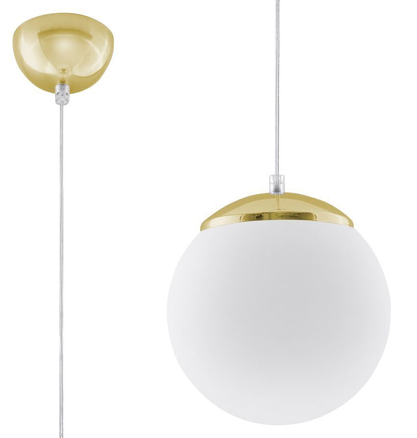 Lampe à suspendre Abat-jour sphérique Ø 20 cm Blanc Or Verre Métal E27