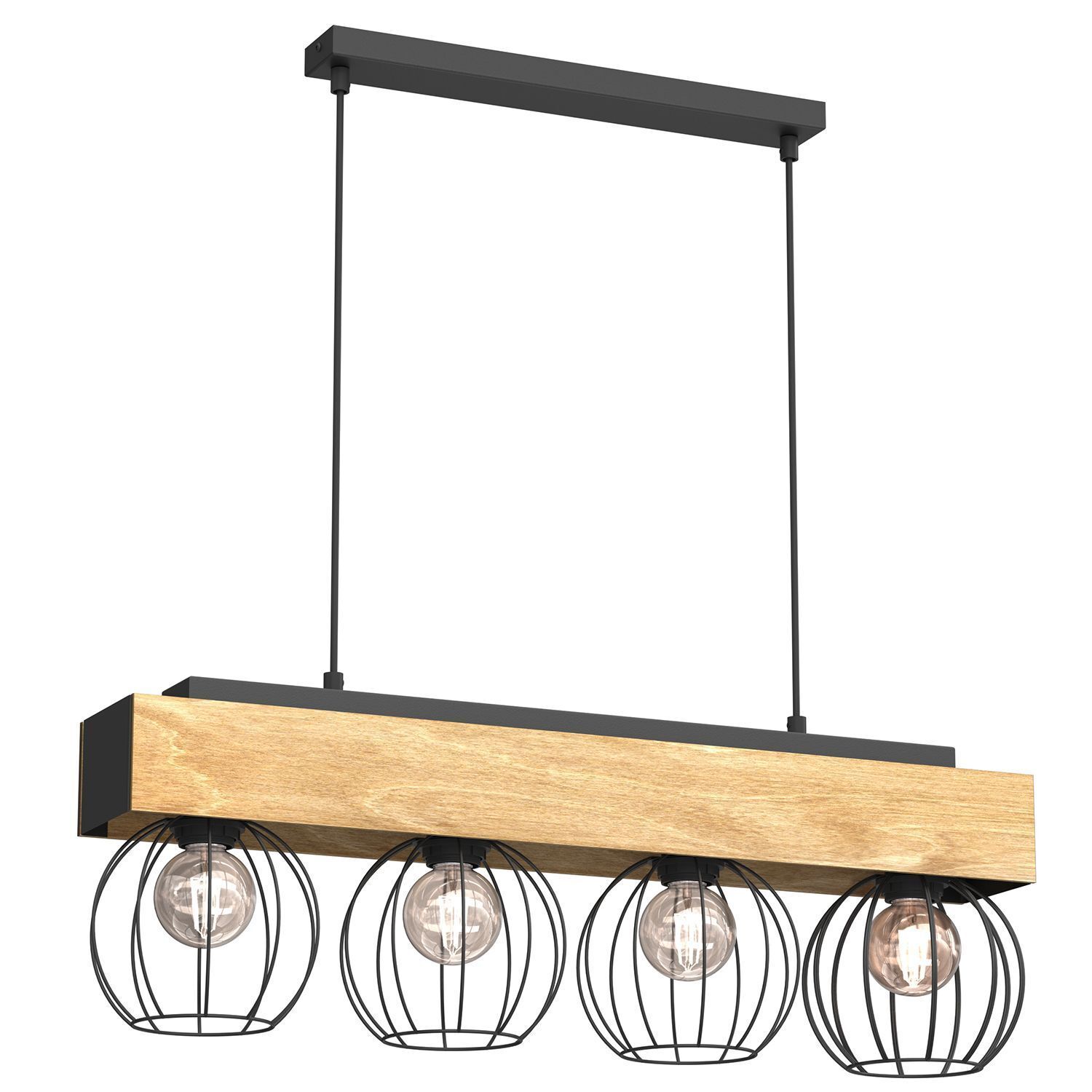 Suspension métal bois E27 noir naturel 76 cm fil