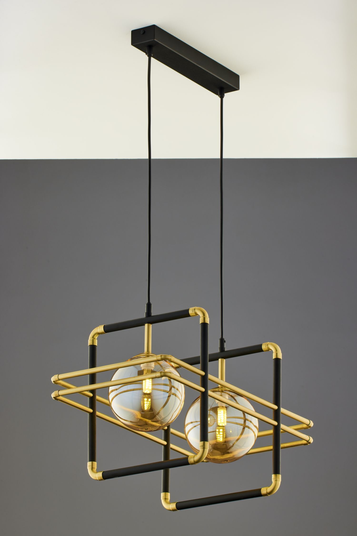 Hängelampe in Schwarz Bernstein Gold G9 2-flmg L:51 cm Leuchter, Lampe, Leuchte