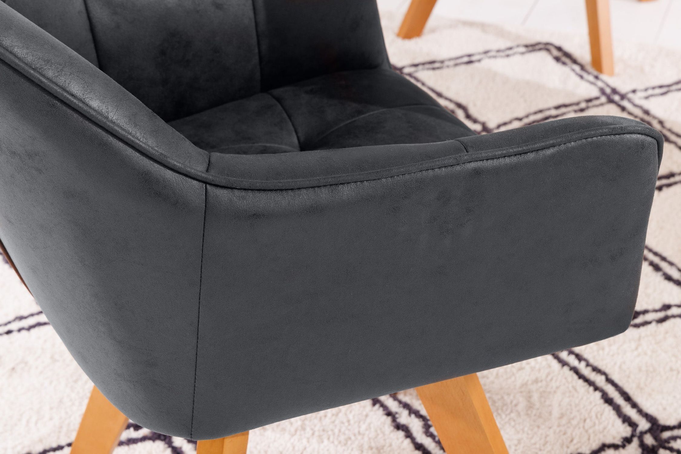 Chaise pivotante sans roulettes Gris Naturel Velours Bois avec accoudoirs Moebel, Stuhl