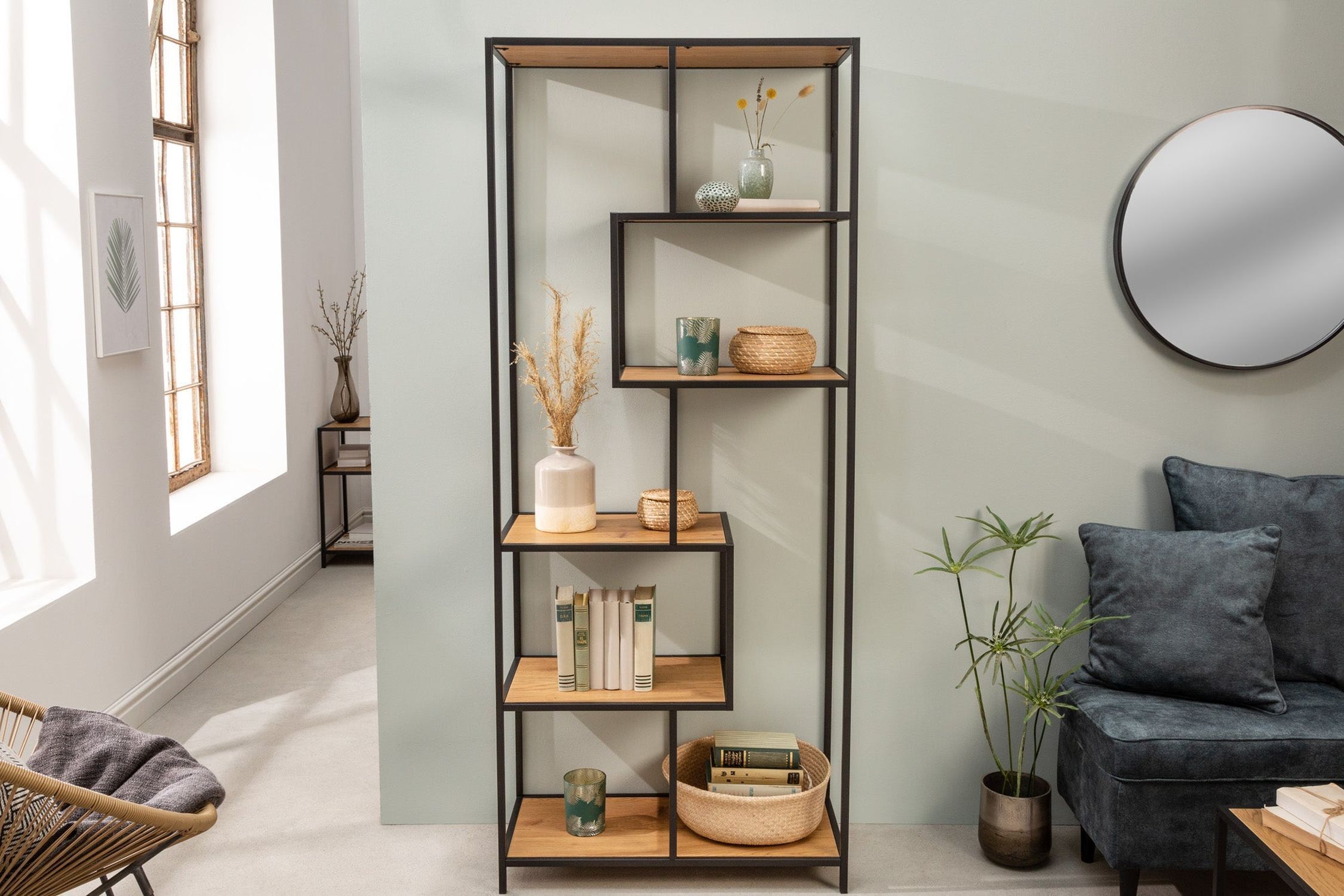 Étagère moderne aspect bois 77 x 185 cm asymétrique