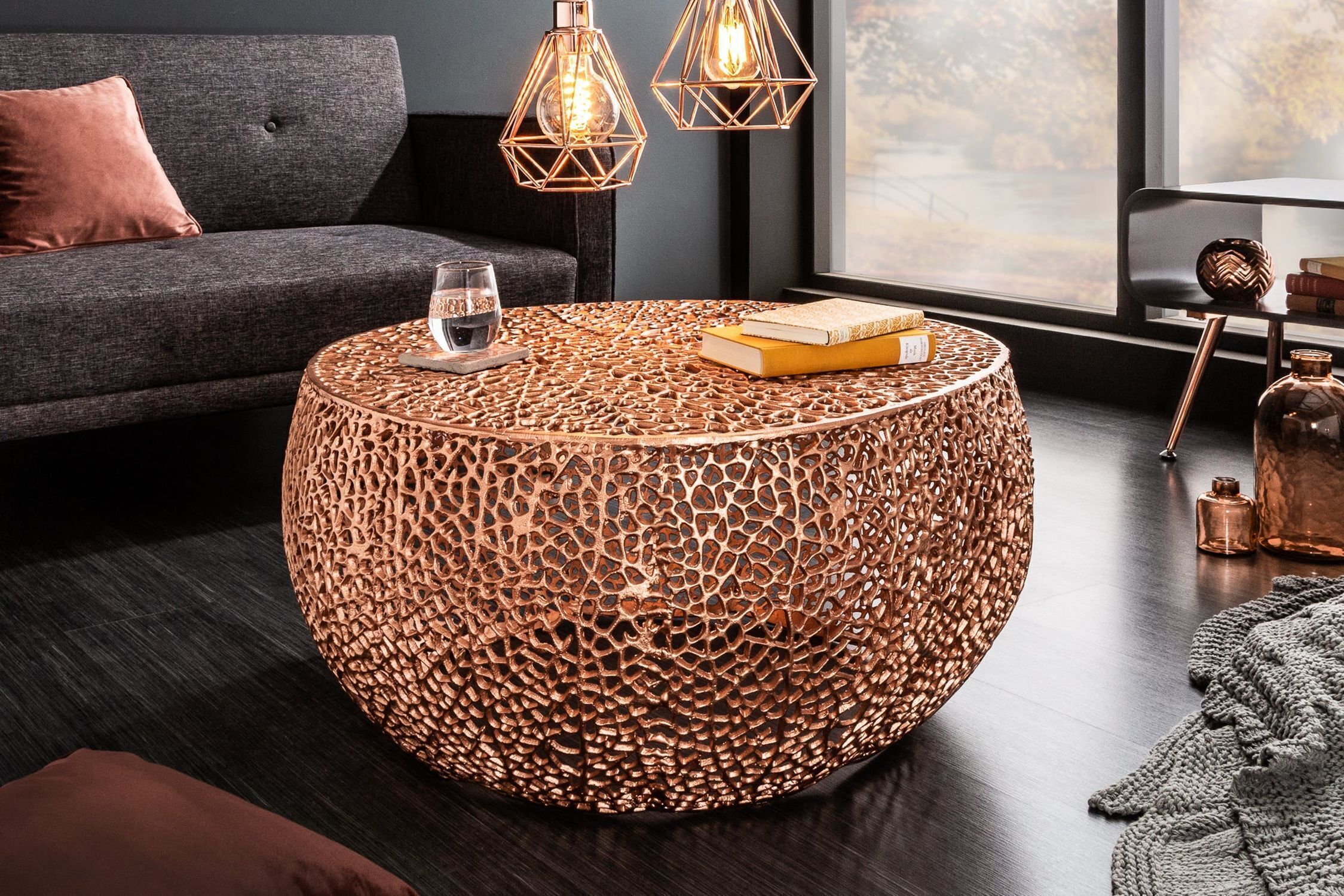 Couchtisch Metall in Kupfer 80 x 80 cm Handarbeit Moebel, Tabelle, Tischplatte