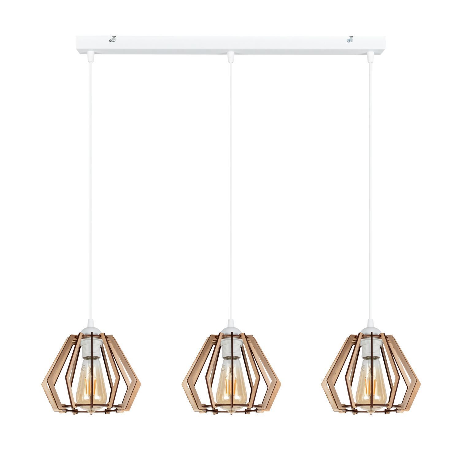 Suspension Scandinave Bois Métal Blanc E27 3-flmg