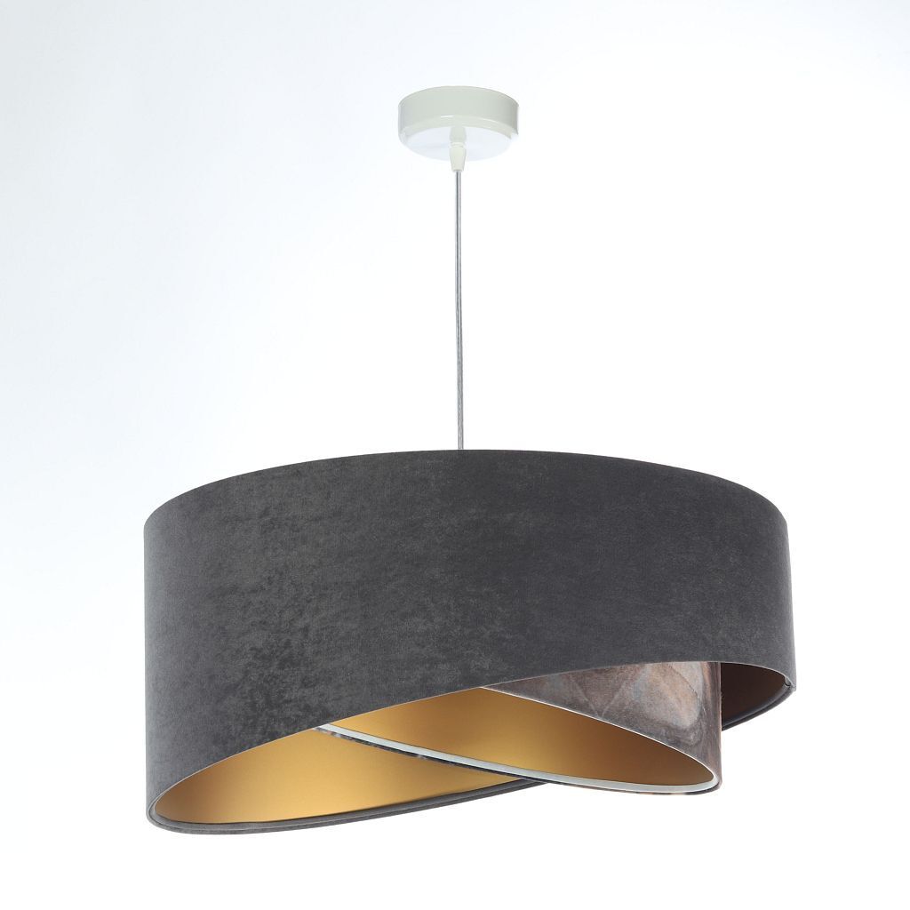 Lampe à suspendre Gris Or E27 Abat-jour en tissu Ø 50 cm Moderne KARIM