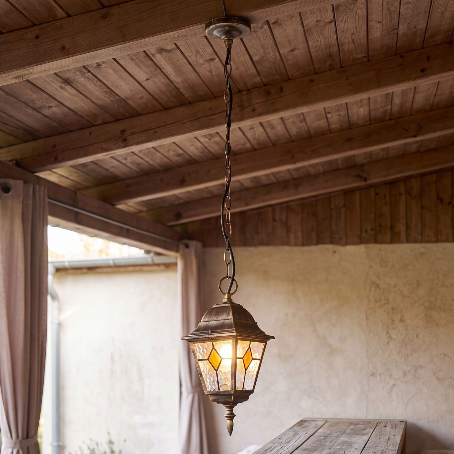 le33203-haengeleuchte-garten-terrasse-aussen-glas-aluminium-rustikal-e27-ip44-dimmbar-verstellbar-kupfer-09 hängende laterne, pendant lampe, laterne, glasfenster, warme lampen