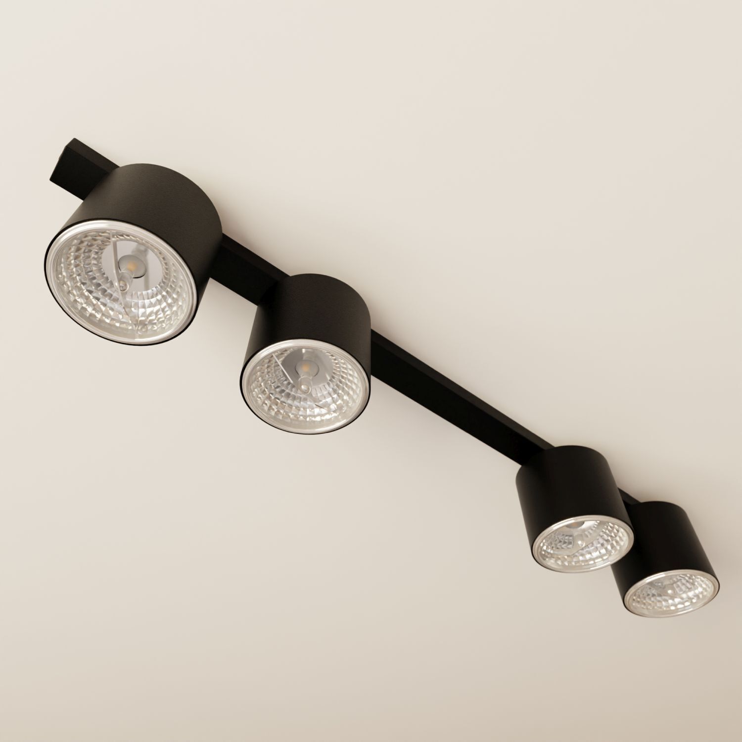 Plafonnier noir 90 cm de long 4-flamme GU10 AR111 Métal