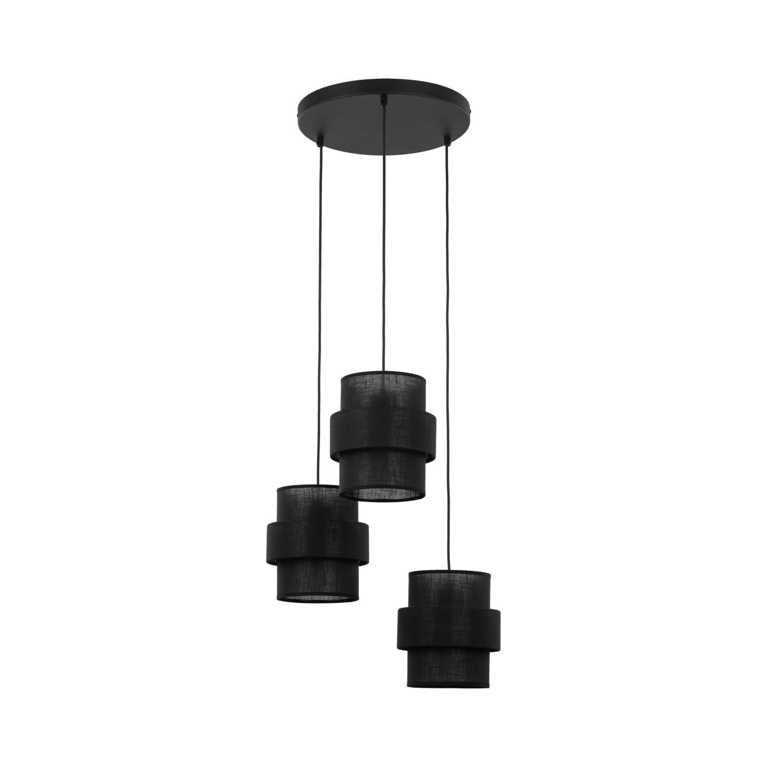 le111302-pendelleuchte-haengelampe-3-flammig-stoff-metall-e27-verstellbar-schwarz-esstisch-3 Pendelleuchte, schwarz, Mehrstufige Korbform, hängende Lampe, drei Ebenen