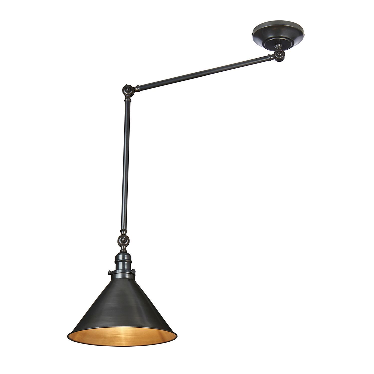 pendant lamp, verstellbarer arm, industriell, schwarz metal, metallschirm