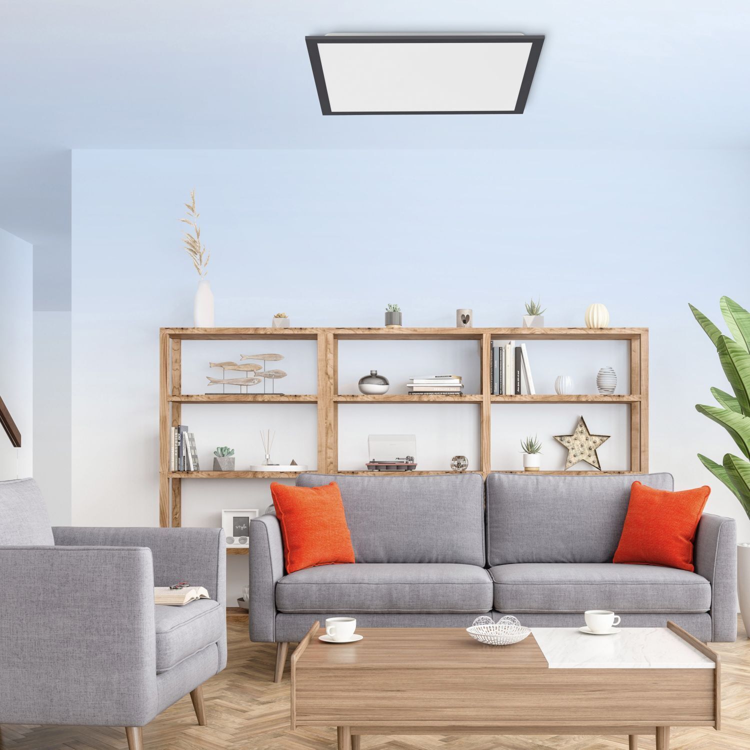 Lampe de plafonnier LED à intensité variable L:44,5 cm Télécommande noire Dekoration für Zuhause, Wohnzimmer, Couch, Pflanze, Kissen