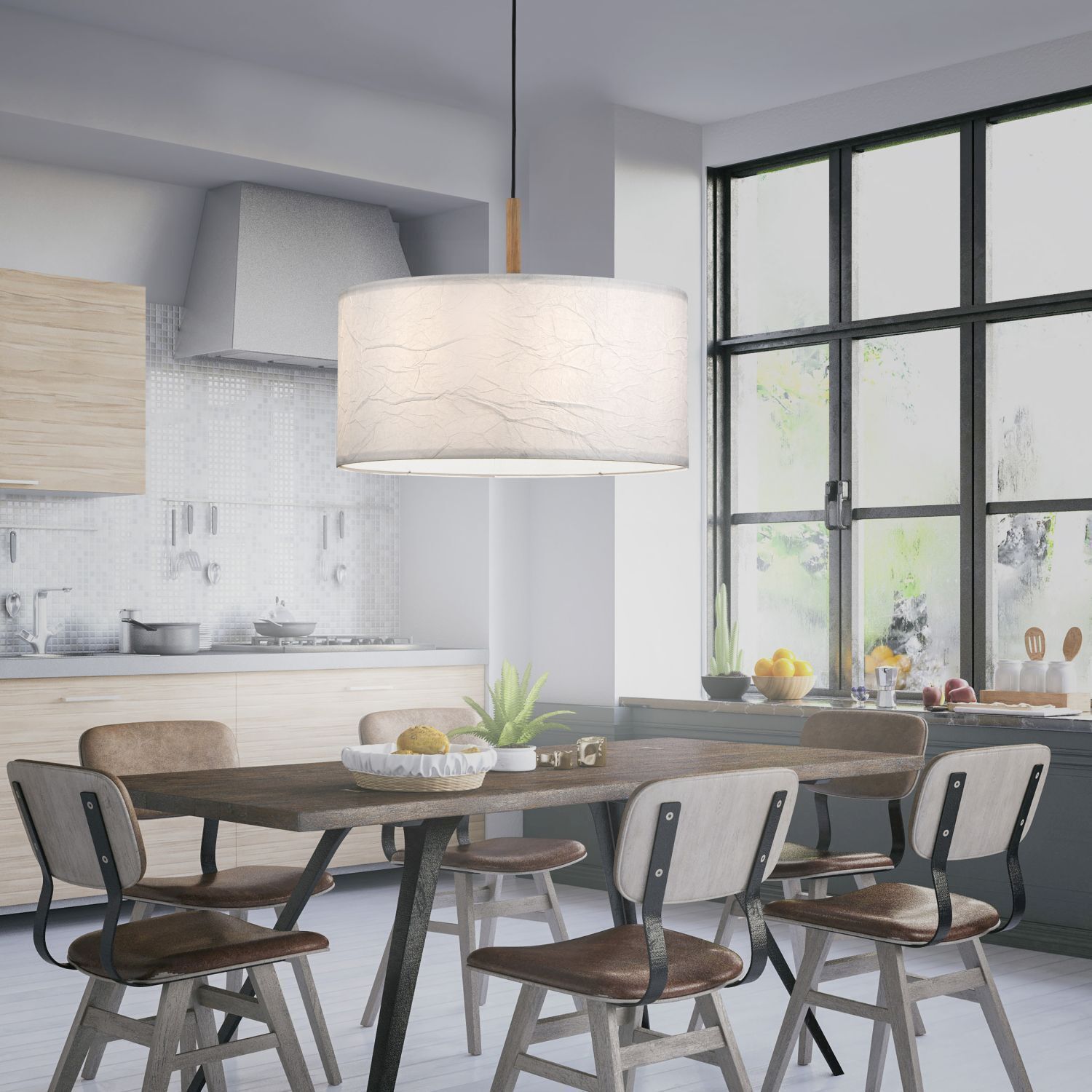 Suspension ronde papier bois E27 Ø44,5 cm confortable Speisesaal, Esstisch, Drinnen, Tabelle, Innenarchitektur