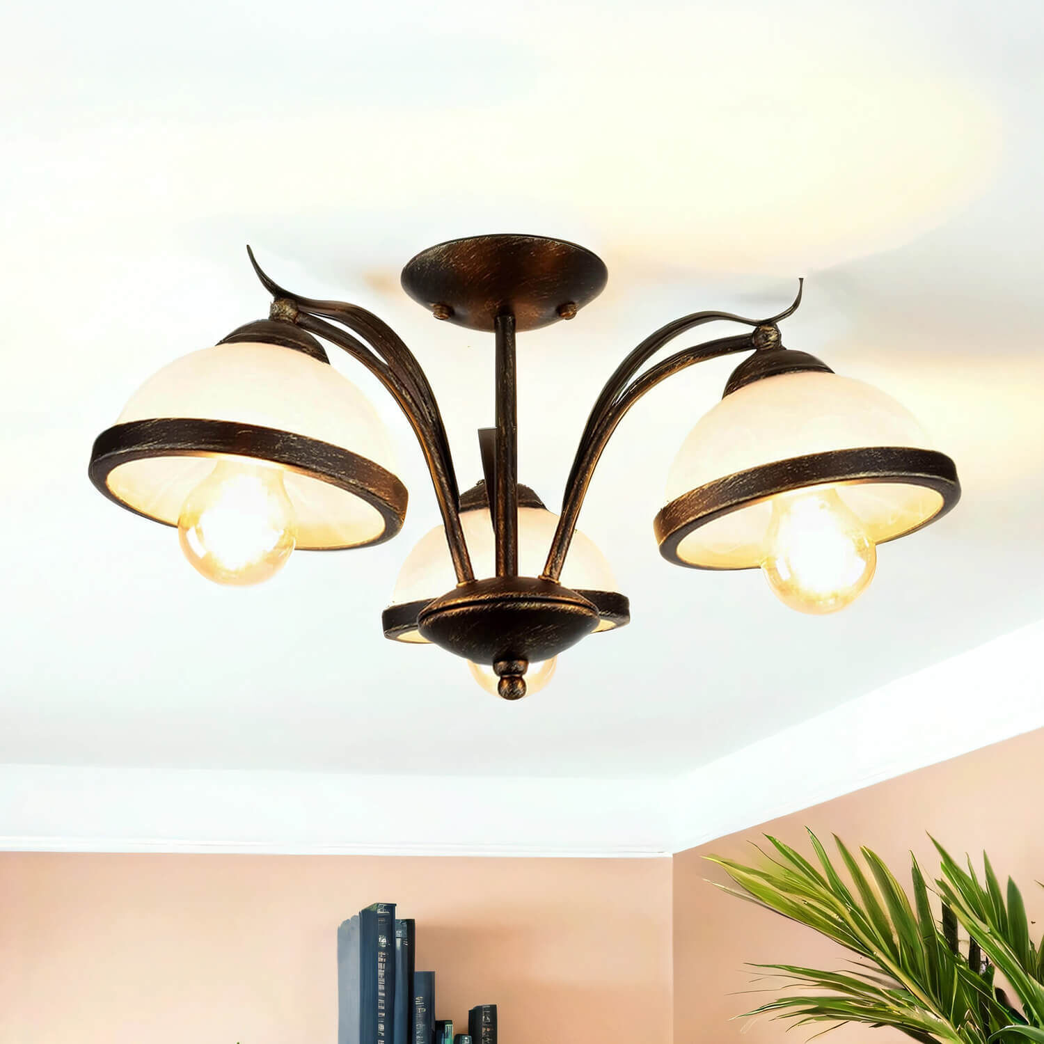 Plafonnier KORFU en laiton antique 3-flmg Leuchte, Deckenleuchte, Kronleuchter, Lampe