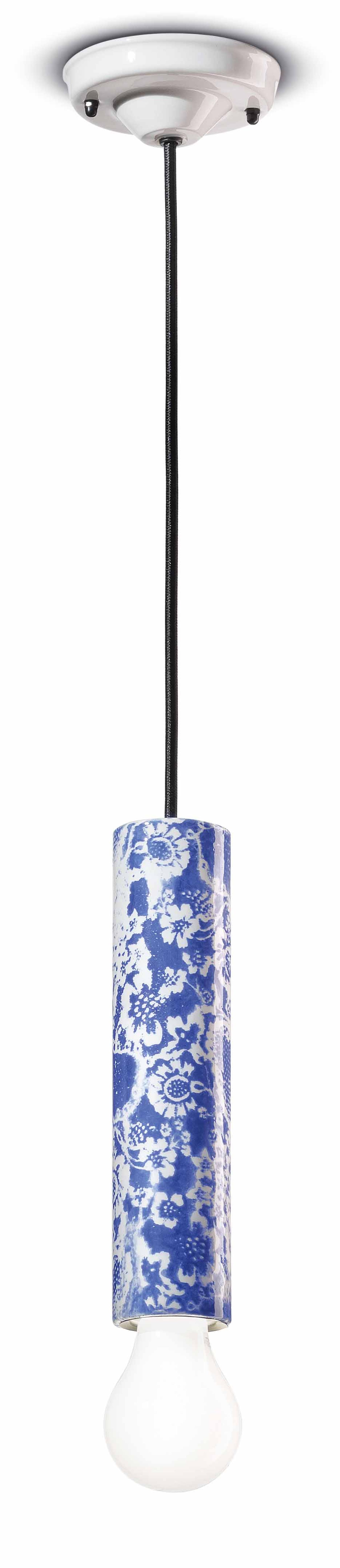 Suspension céramique E27 D : 5,5 cm Bleu motif rond