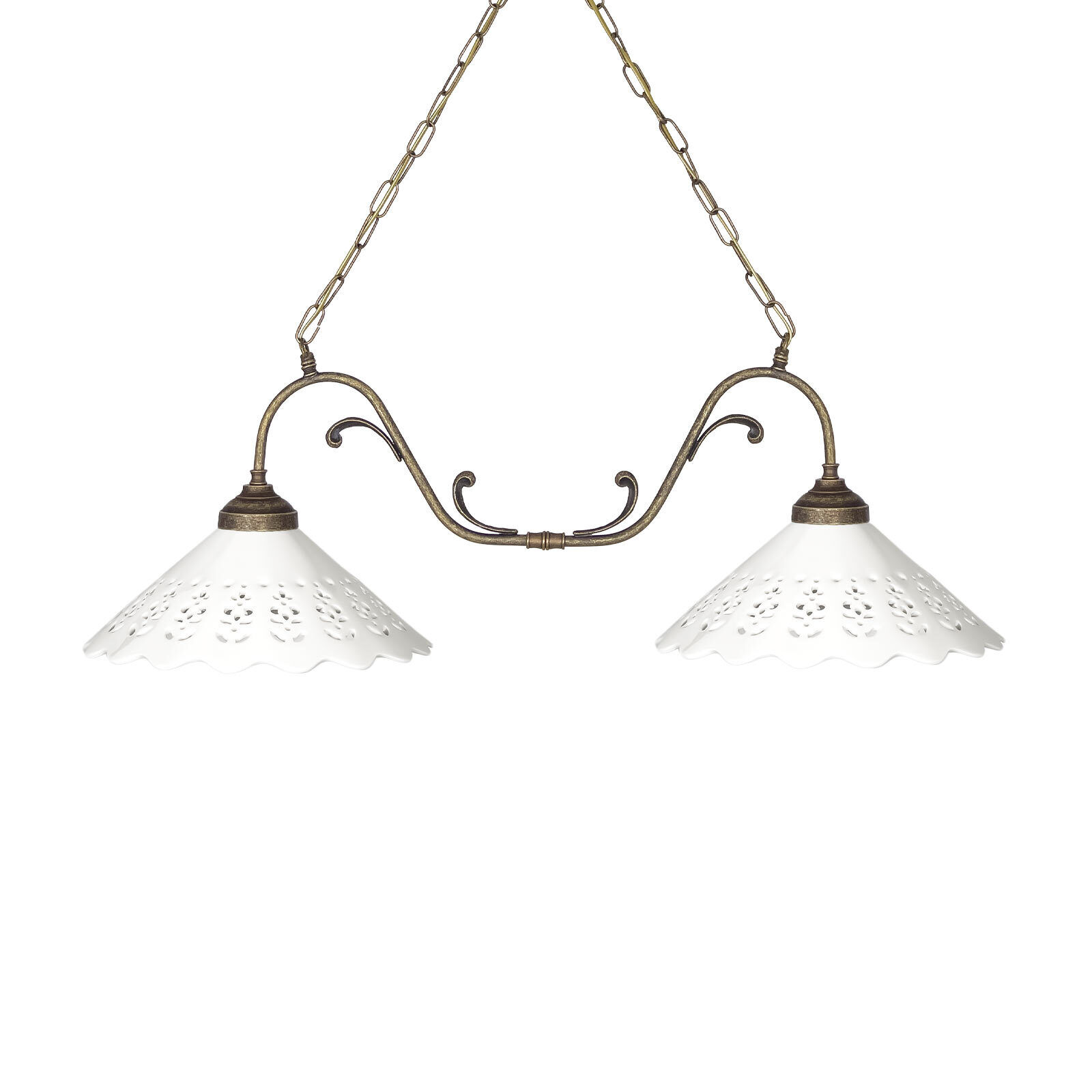 Suspension à 2 flammes L : 83,5 cm Céramique laiton E27