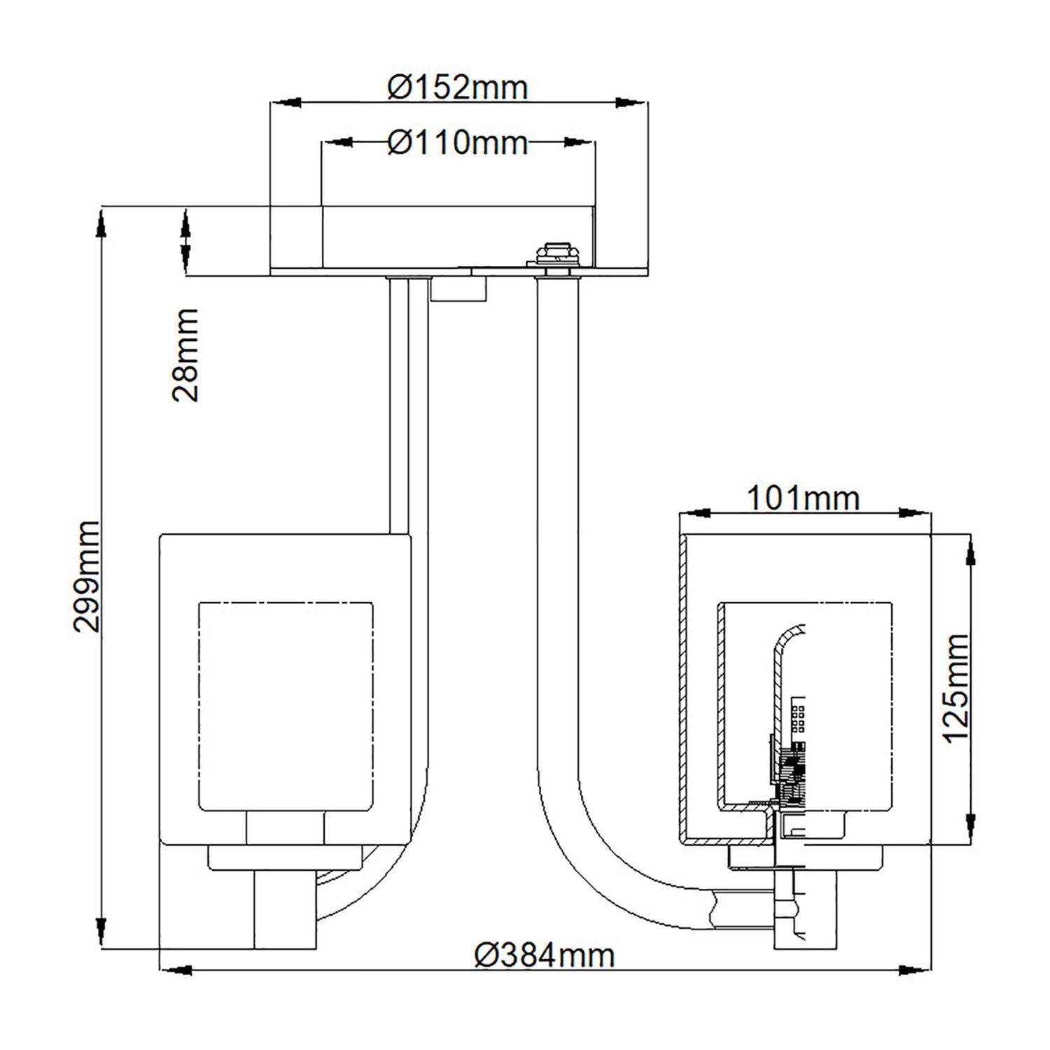 Lustre salle de bain IP44 Ø 38,4 cm métal verre chrome blanc