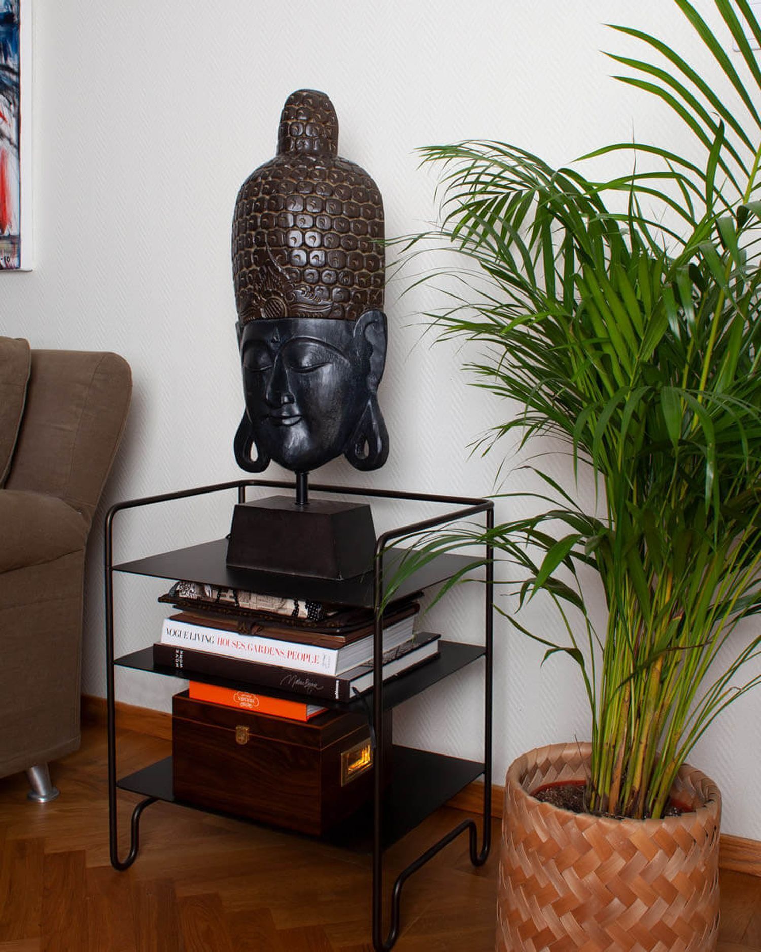 Buddha-Statue, Skulptur Kopf, Braune Dekoration, Buddha Kopf, Pflanzenbehälter