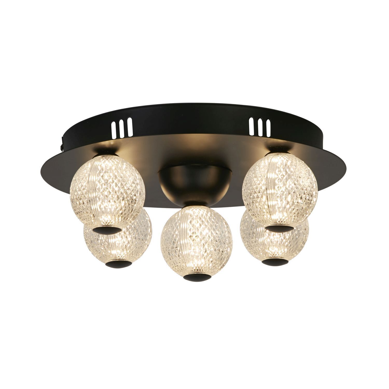 Runde LED Deckenlampe Schwarz Metall Ø33 cm 21 W Kugeln deckenleuchte, hängelampe, glas, glaskugeln, zimmerbeleuchtung