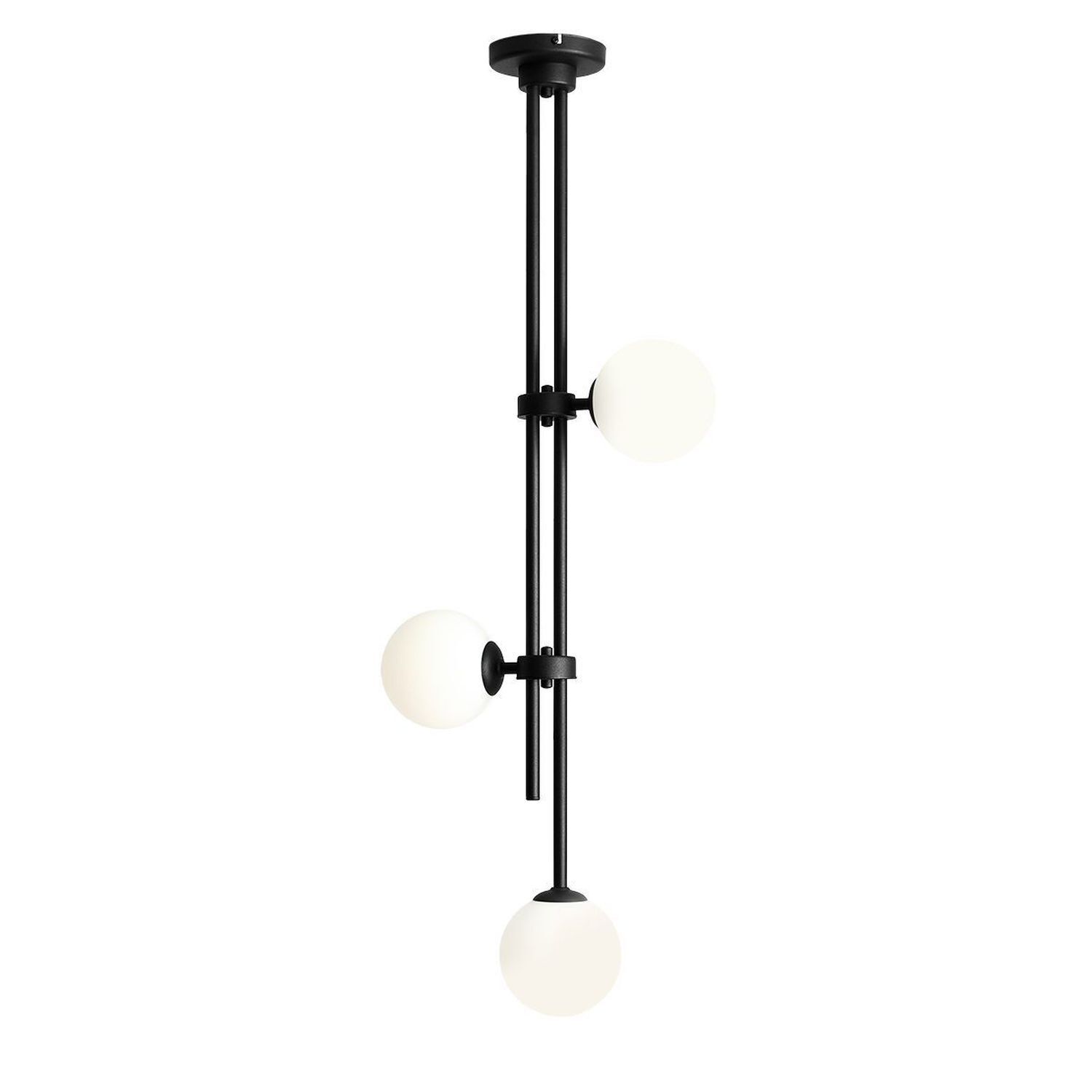 Plafonnier noir blanc 3 flammes E27 Boules en verre