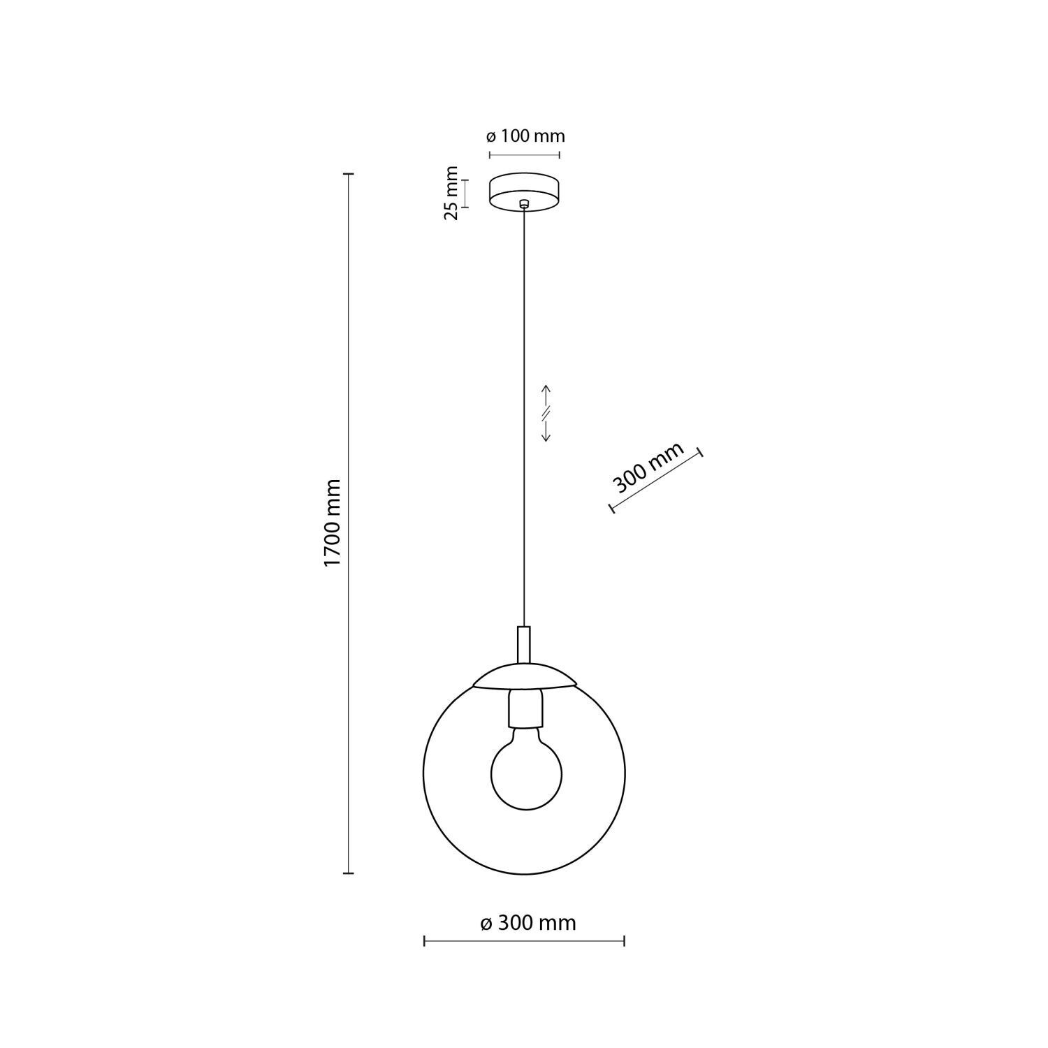 Suspension verre Boule Ø 30 cm Noir Gris E27 BRYCE