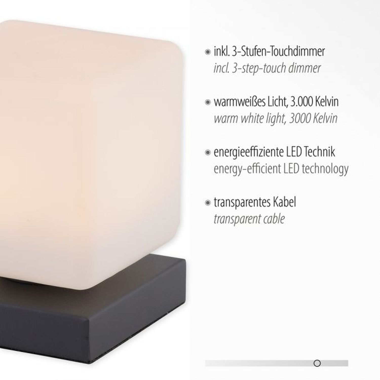 Lampe de table LED anthracite verre 16 cm 580 lm dimmable