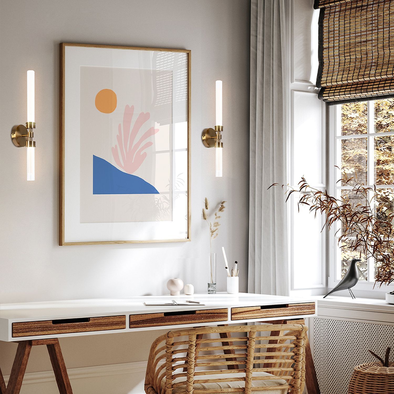 Lampe LED pour miroir métal verre H : 56,6 cm en laiton Drinnen, Innenarchitektur, Mobiliar, Tabelle, Kerze