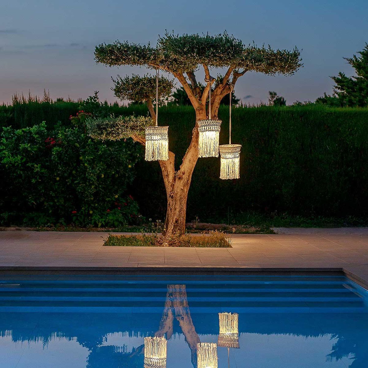 Suspension extérieure sans fil LED Akku IP54 Ø 30cm Beige 2700K Topfpflanze, Baum, Pflanzgefäß, Innenarchitektur, Schwimmbad