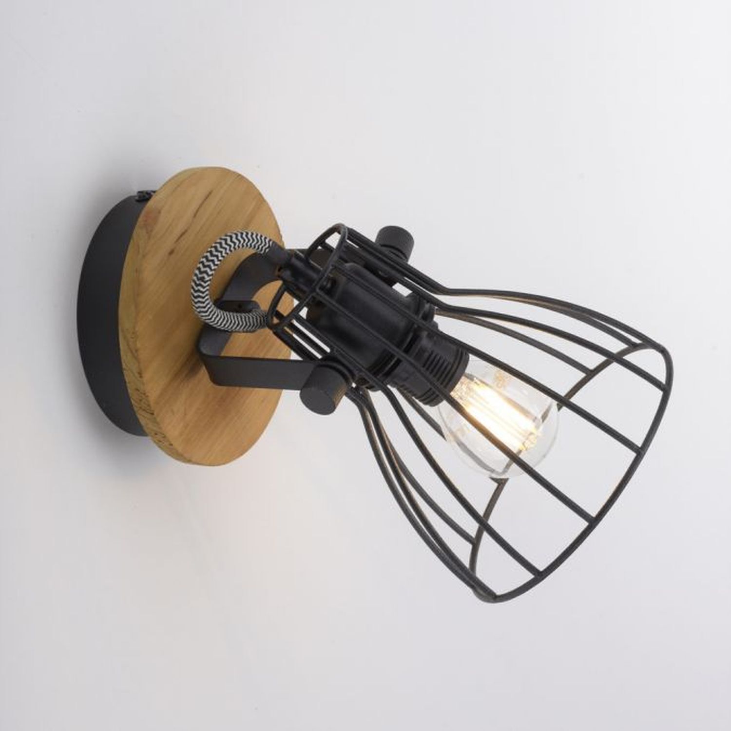 Applique murale bois métal Abat-jour filaire E14 orientable
