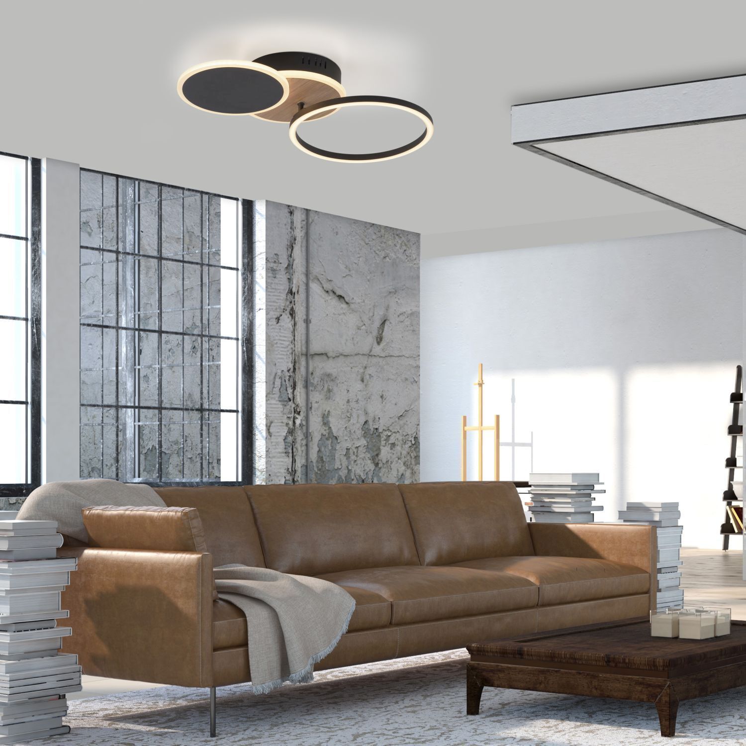 Lampe de plafonnier LED noir nature blanc chaud 26 W ajustable