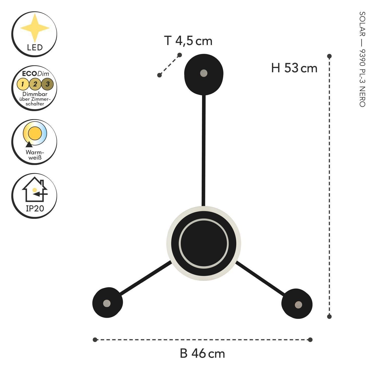 wandlampe-wohnzimmer-flur-schlafzimmer-esszimmer-innen-metall-kunststoff-modern-minimalistisch-4-flammig-dimmbar-schwarz-weiss-le127850-7 hängende lampe, LED, pendelleuchte, schwarz-weiß, dimensions 46x53 cm