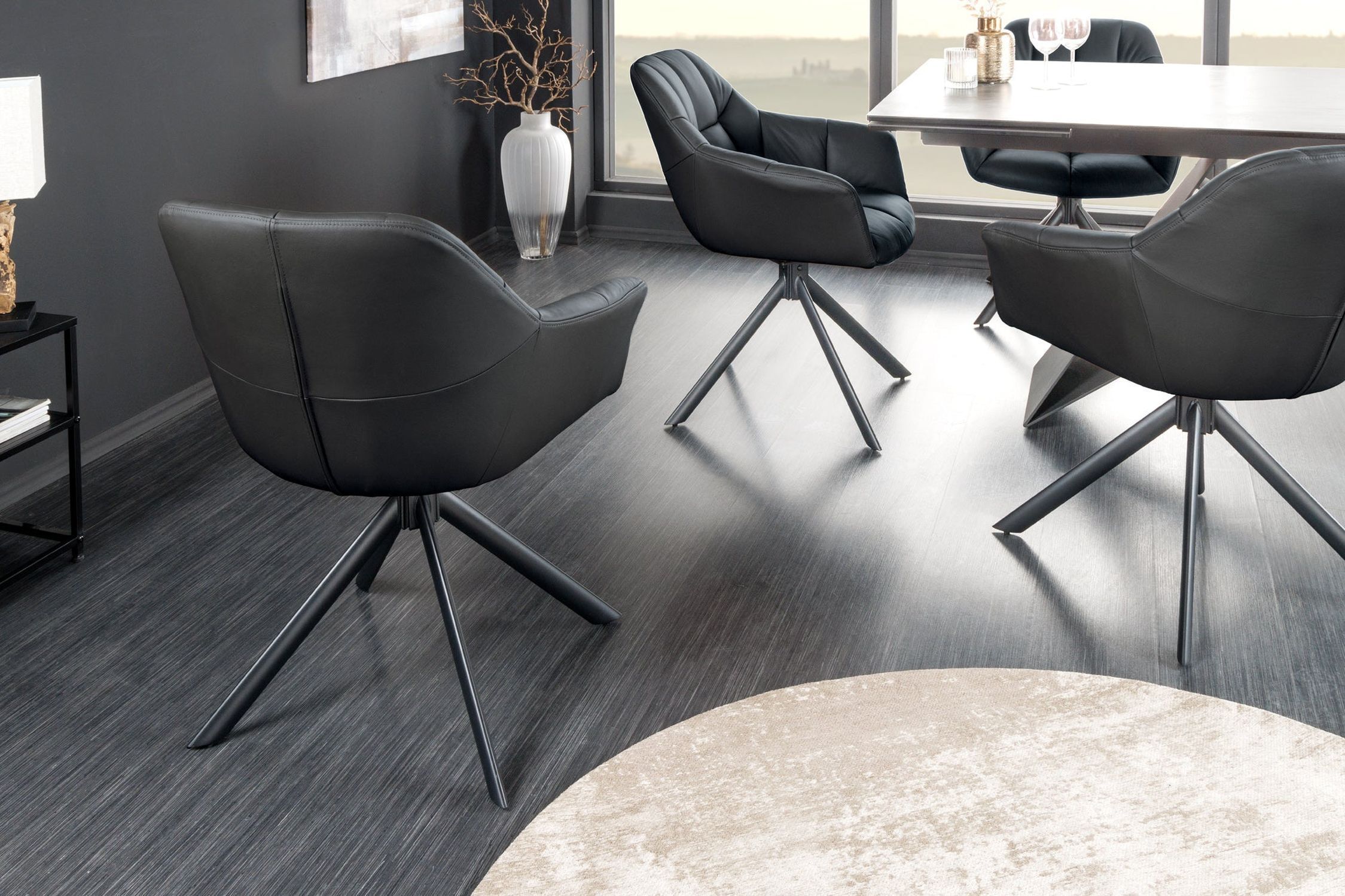 Chaise de bureau cuir métal L : 65 cm sans roulettes noir pivotant Fußboden, Bodenbeläge, Mobiliar, Stuhl, Dekoration für Zuhause