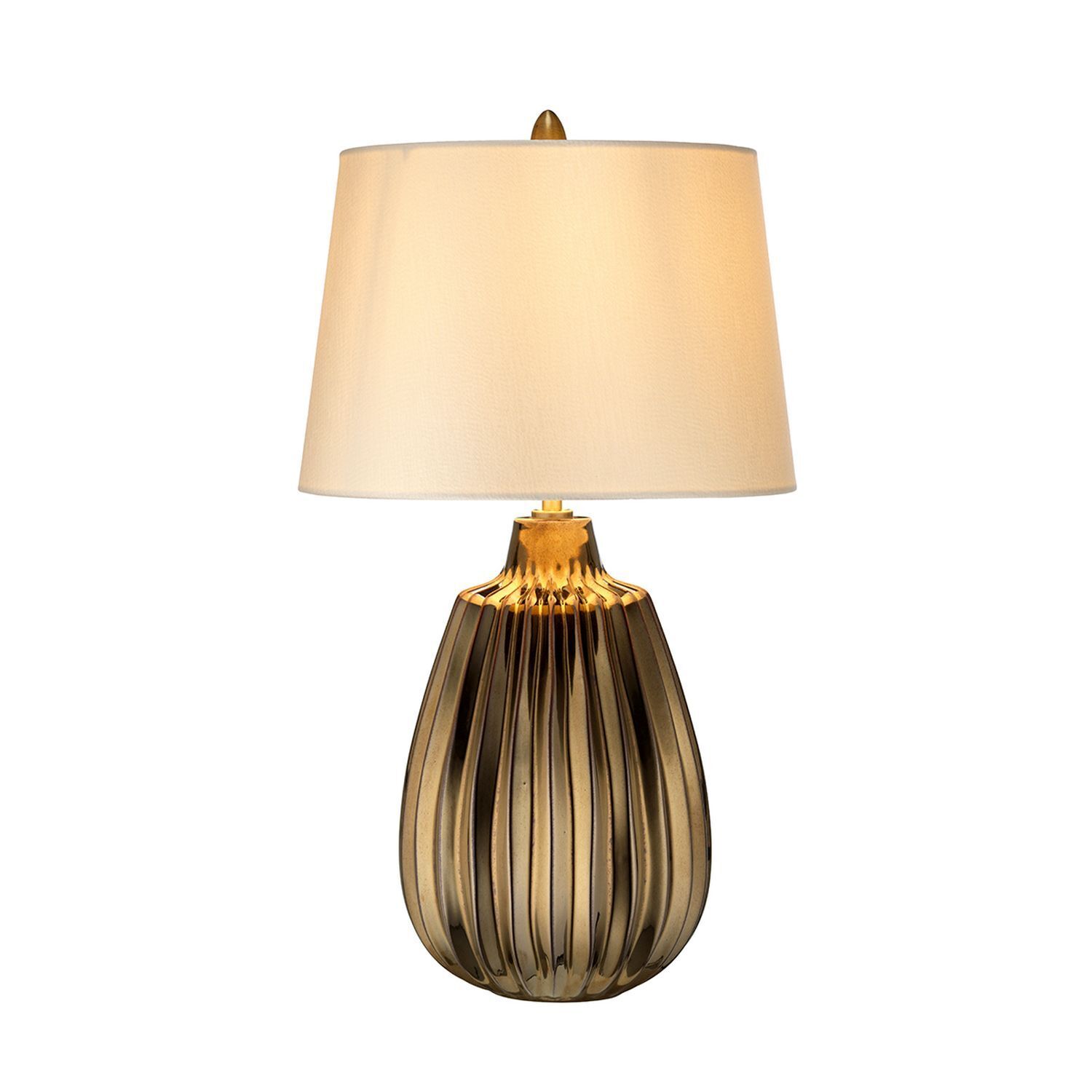 Tischlampe Weiß Bronze E27 55 cm Stoff Keramik Lampe, Tischlampe, Lampenschirm
