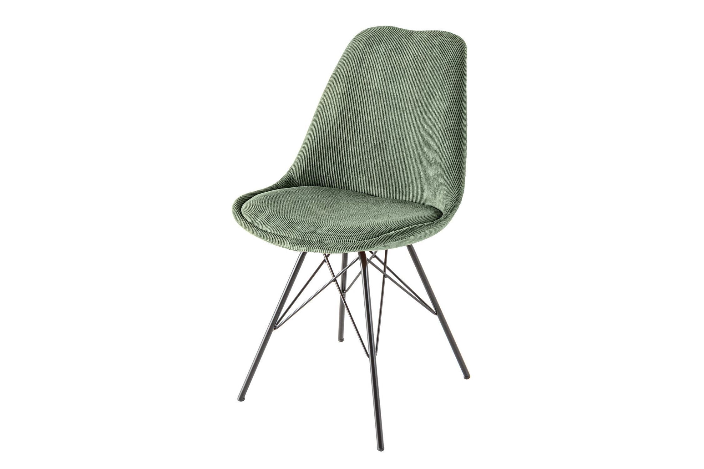 Chaise de salle à manger sans accoudoirs Velours côtelé métal vert noir Stuhl, Mobiliar