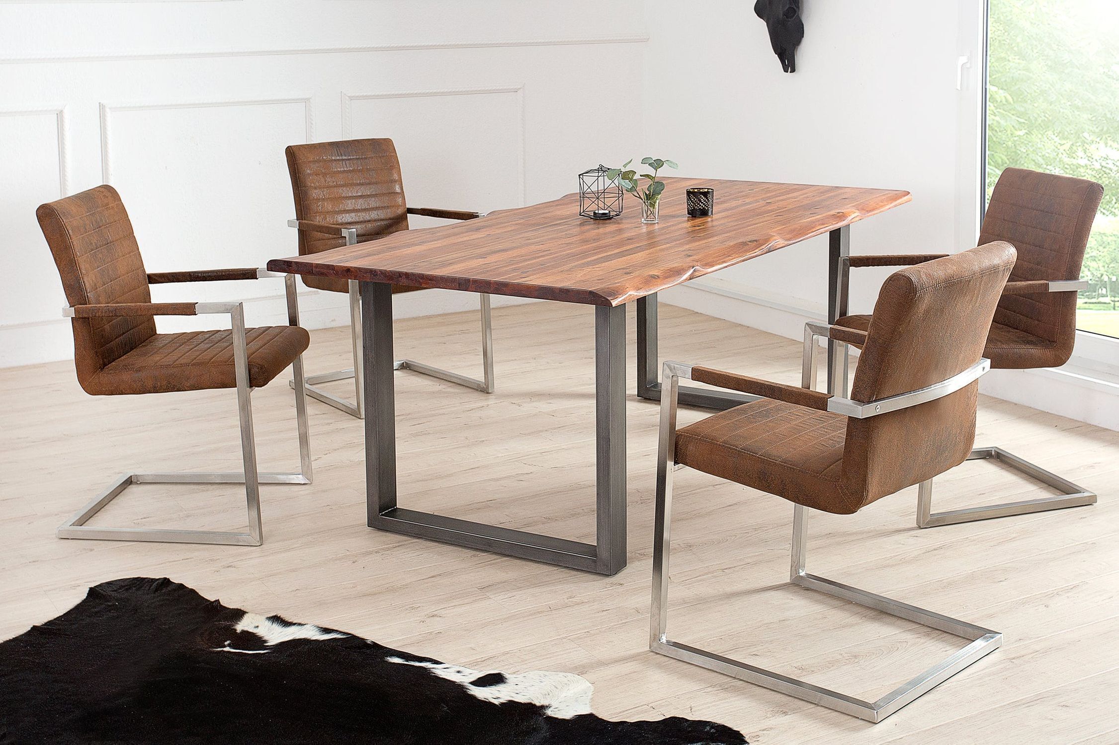 Chaise à bascule avec accoudoirs Tissu Acier inoxydable Marron Chrome Moebel, Tabelle, Tischplatte, Esstisch, Schreibtisch