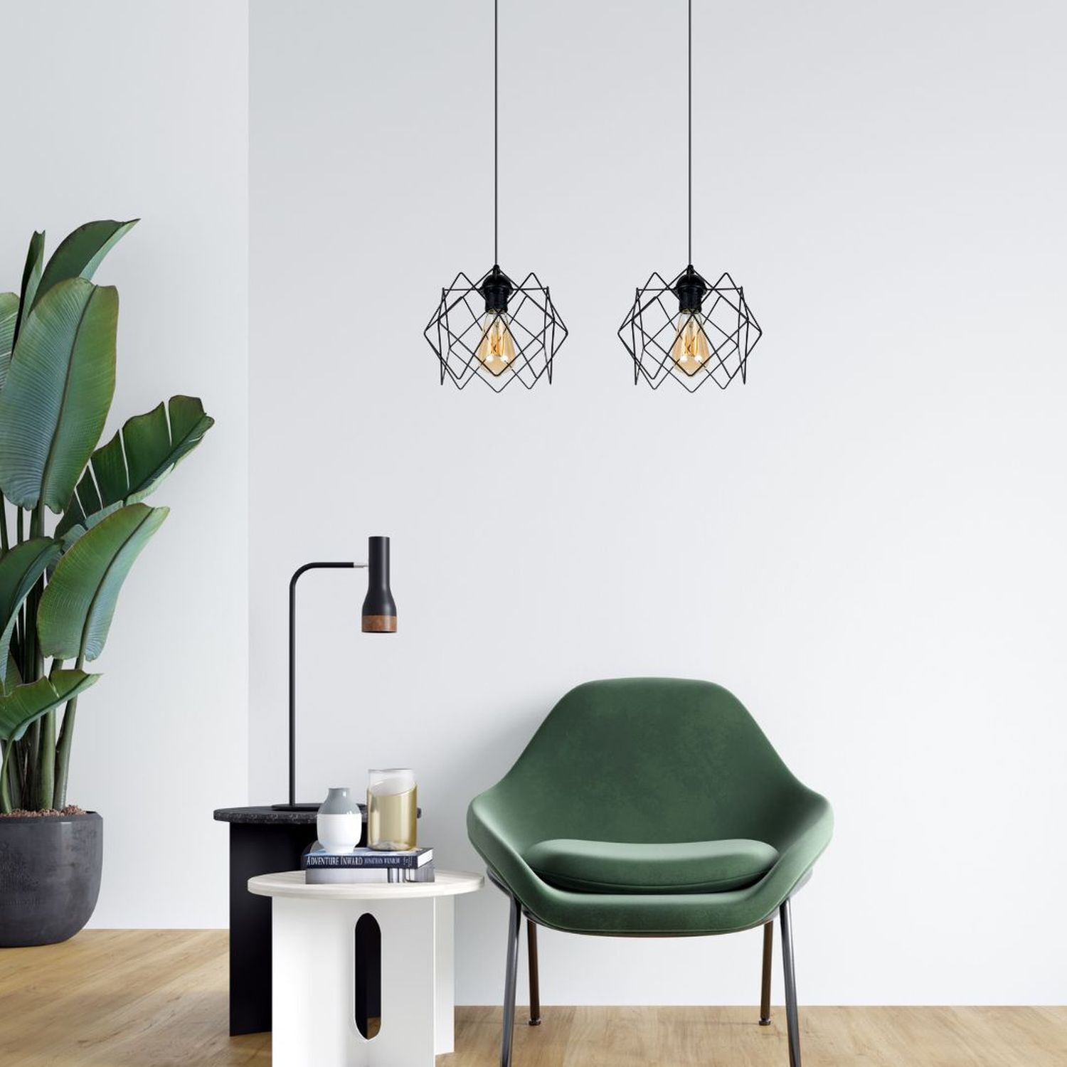 Lampe à suspension allongée Loft Noir Métal E27 2 flammes
