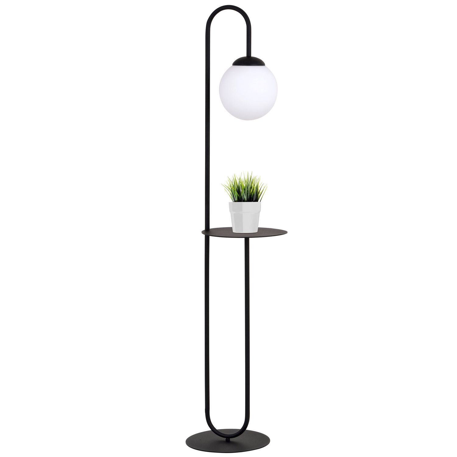 Lampadaire 150 cm avec tablette E14 Noir Blanc Abat-jour sphérique