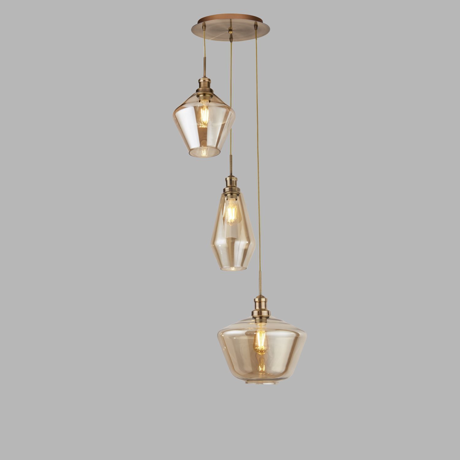 Lampe à suspendre 3 flammes E27 en laiton antique champagne