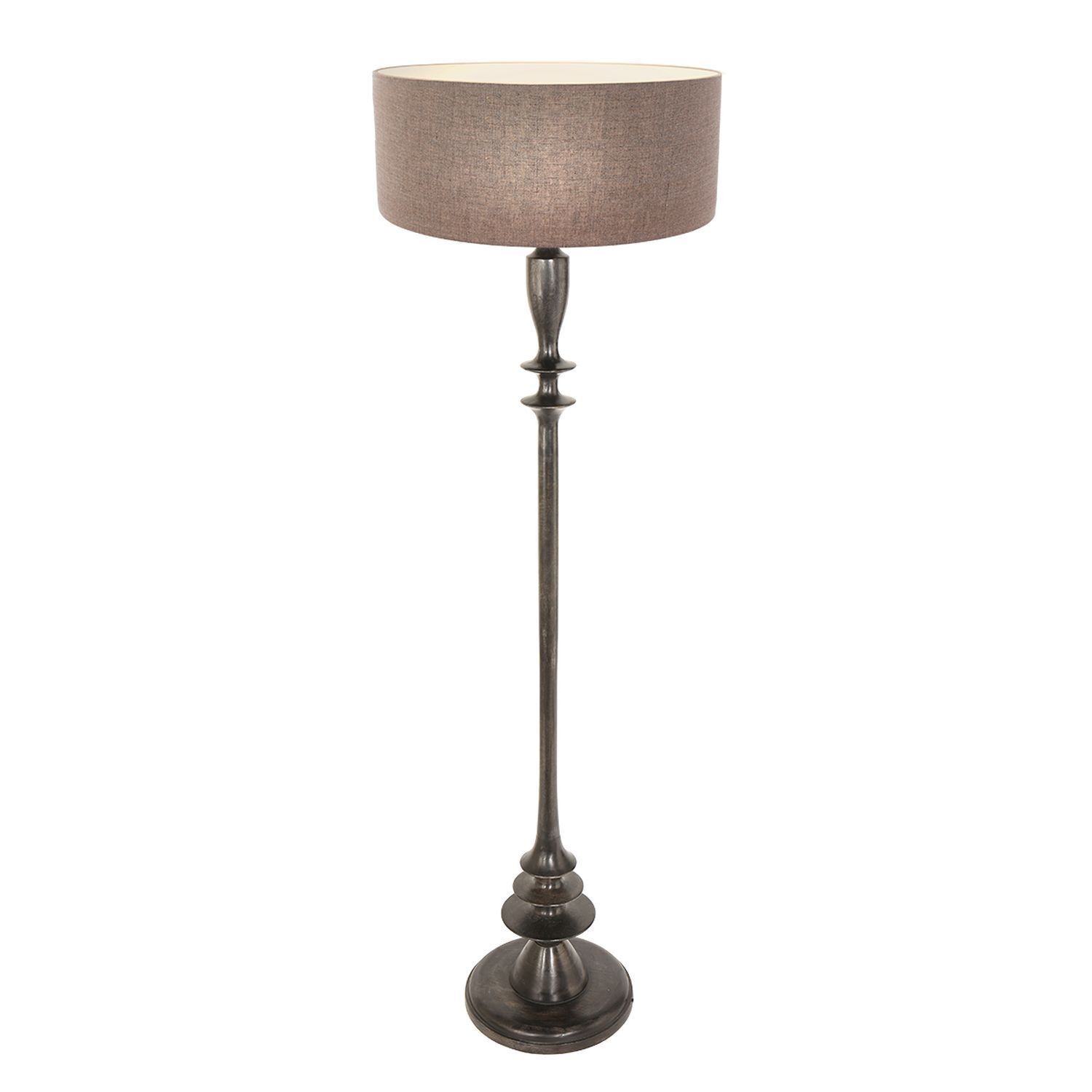 Lampadaire bois lin noir gris 153 cm E27 anti-éblouissement