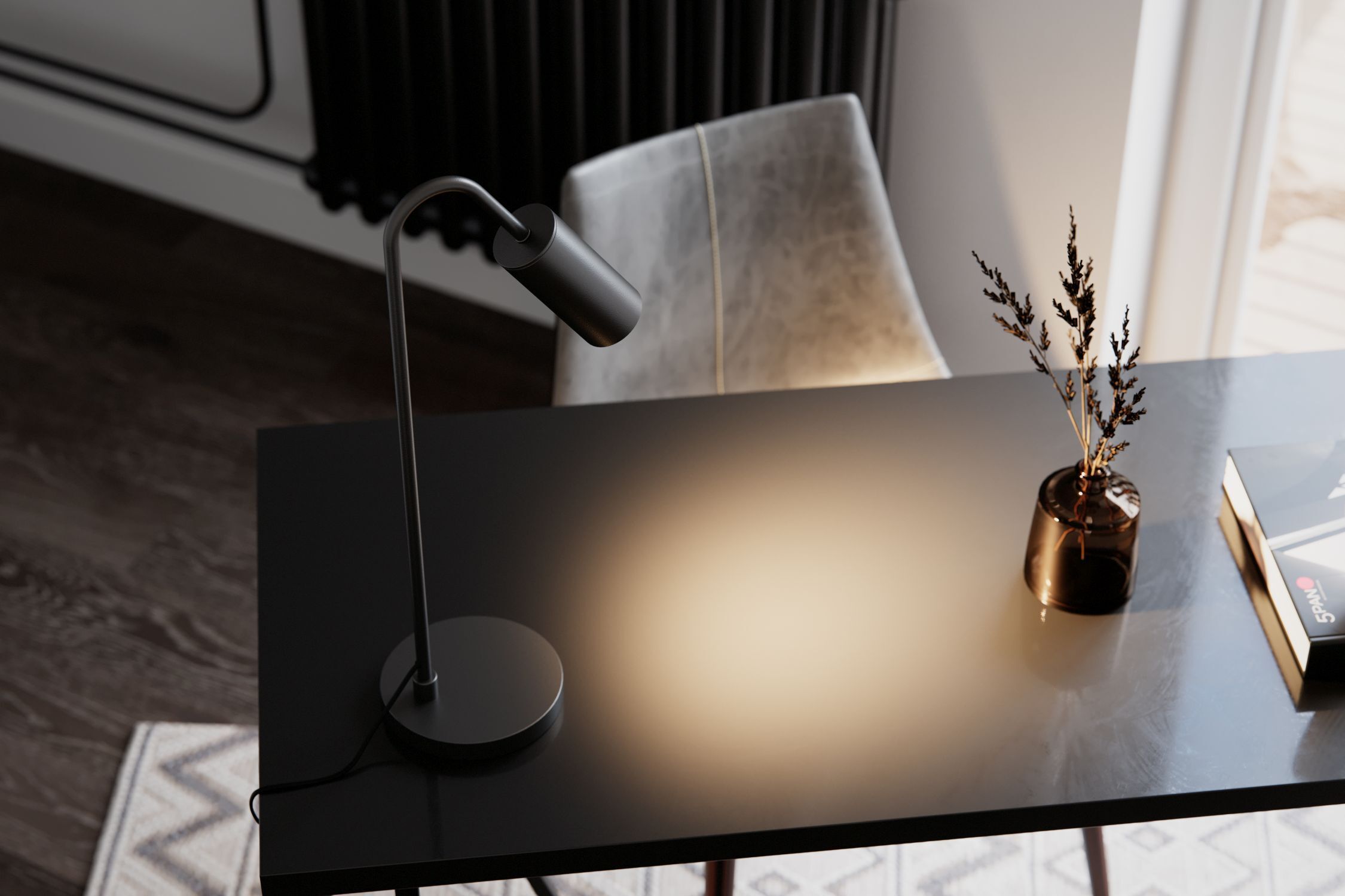 Tischlampe, LED-Lampe, Schreibtischlampe, minimalistisch, dunkle-Farbe